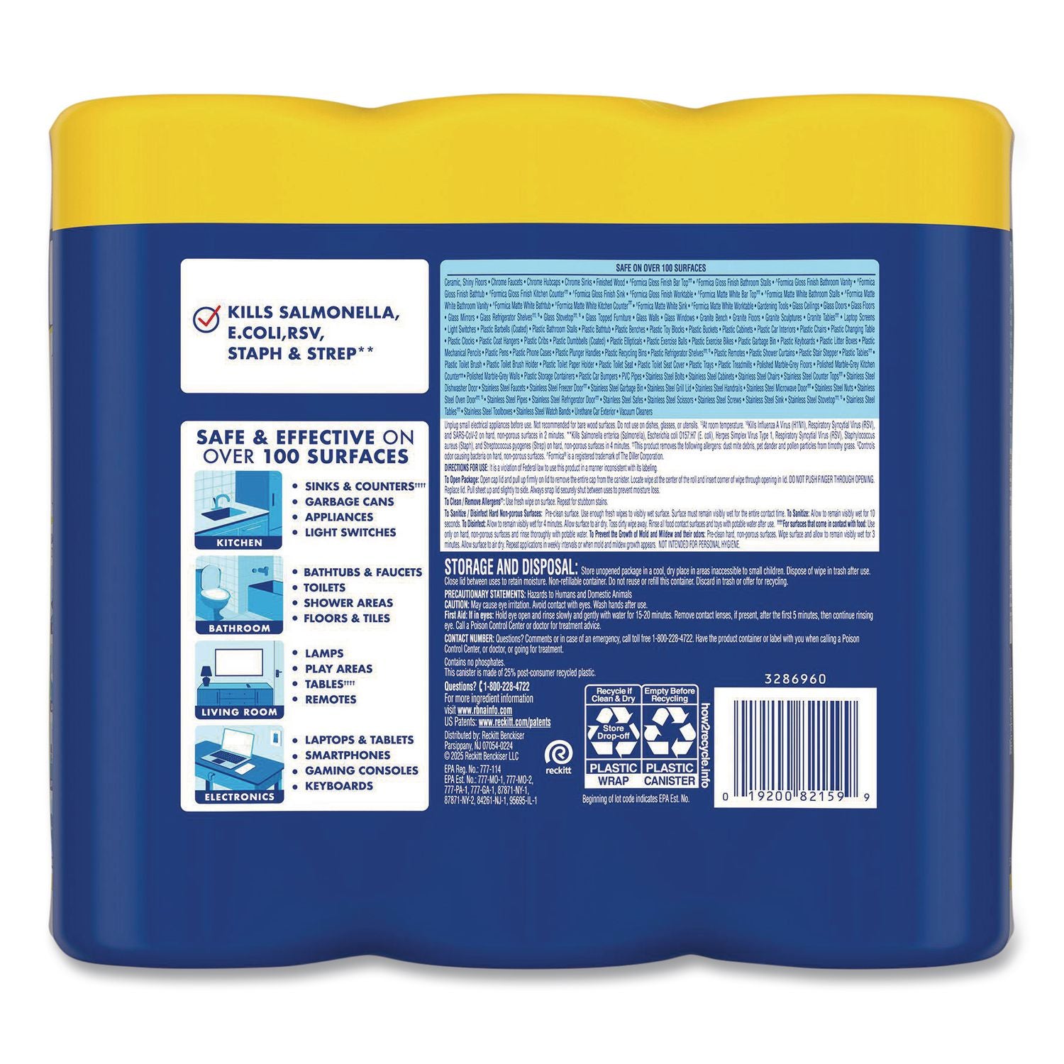 Disinfecting Wipes, 7 x 8, Lemon and Lime Blossom, 35/Canister, 3/Pack, Sold as 1 Package