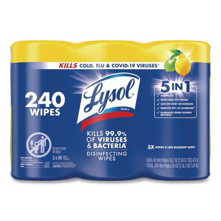 Disinfecting Wipes, 7 x 8, Lemon and Lime Blossom, 80/Canister, 3/Pack, Sold as 1 Package