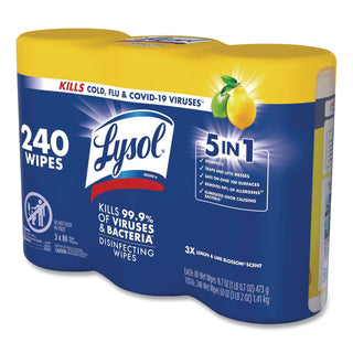Disinfecting Wipes, 7 x 8, Lemon and Lime Blossom, 80/Canister, 3/Pack, Sold as 1 Package