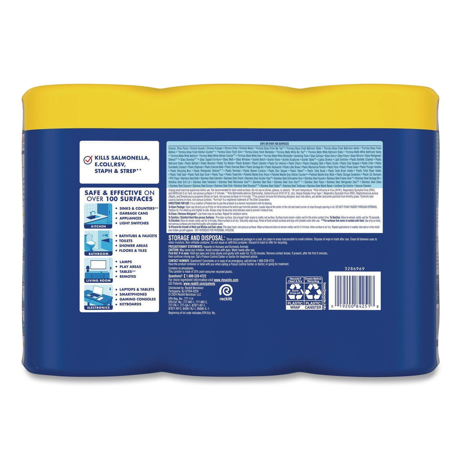 Disinfecting Wipes, 7 x 8, Lemon and Lime Blossom, 80/Canister, 3/Pack, Sold as 1 Package