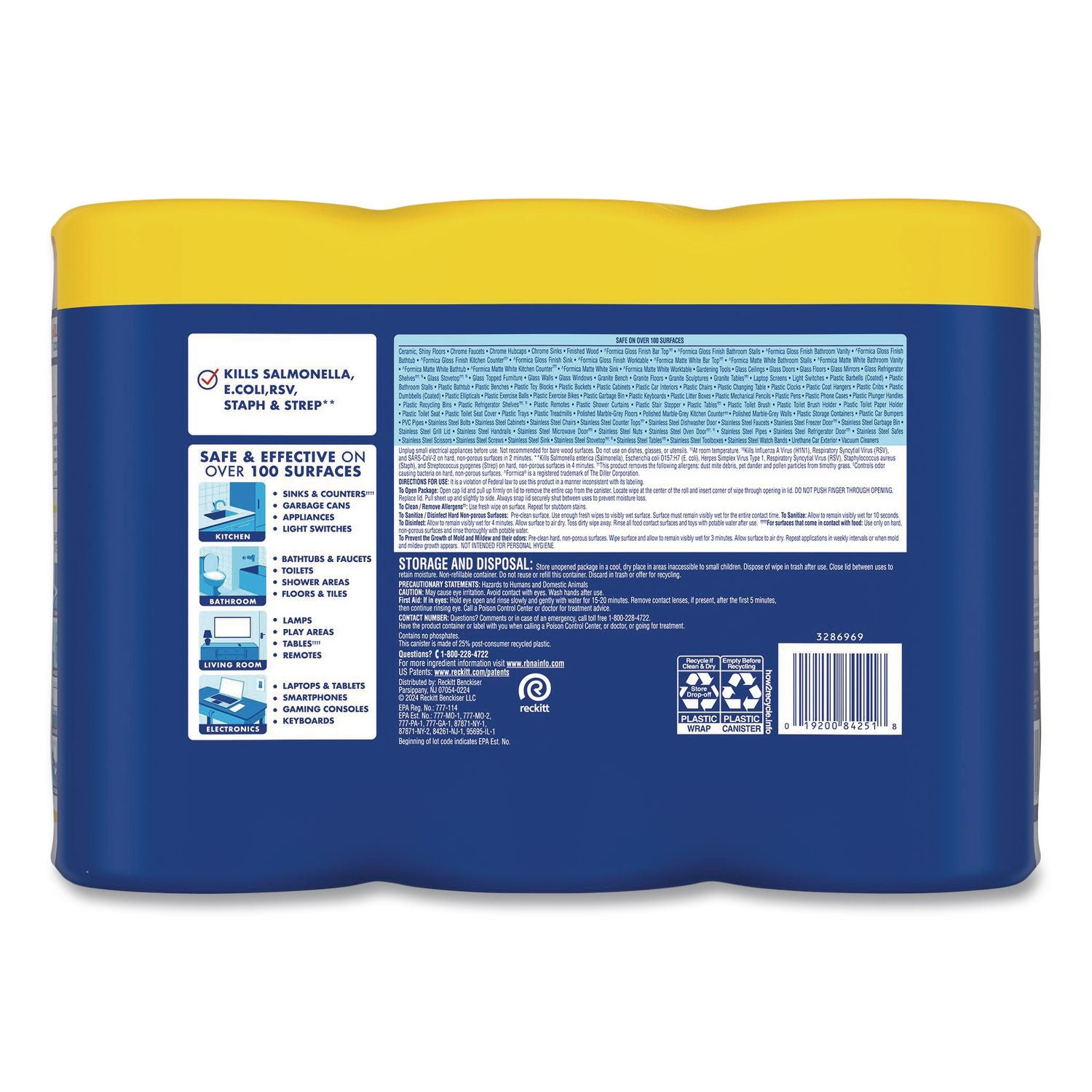 Disinfecting Wipes, 1-Ply, 7 x 7.25, Lemon and Lime Blossom, White, 80 Wipes/Canister, 3 Canisters/Pack