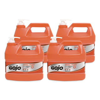 Gojo Natural Orange Pumice Hand Cleaner - Fragrance-free ScentFor - 1 gal (3.8 L) - Pump Bottle Dispenser - Dirt Remover, Oil Remover, Grease Remover - Hand - White - Heavy Duty, Fast Acting - 4 / Carton