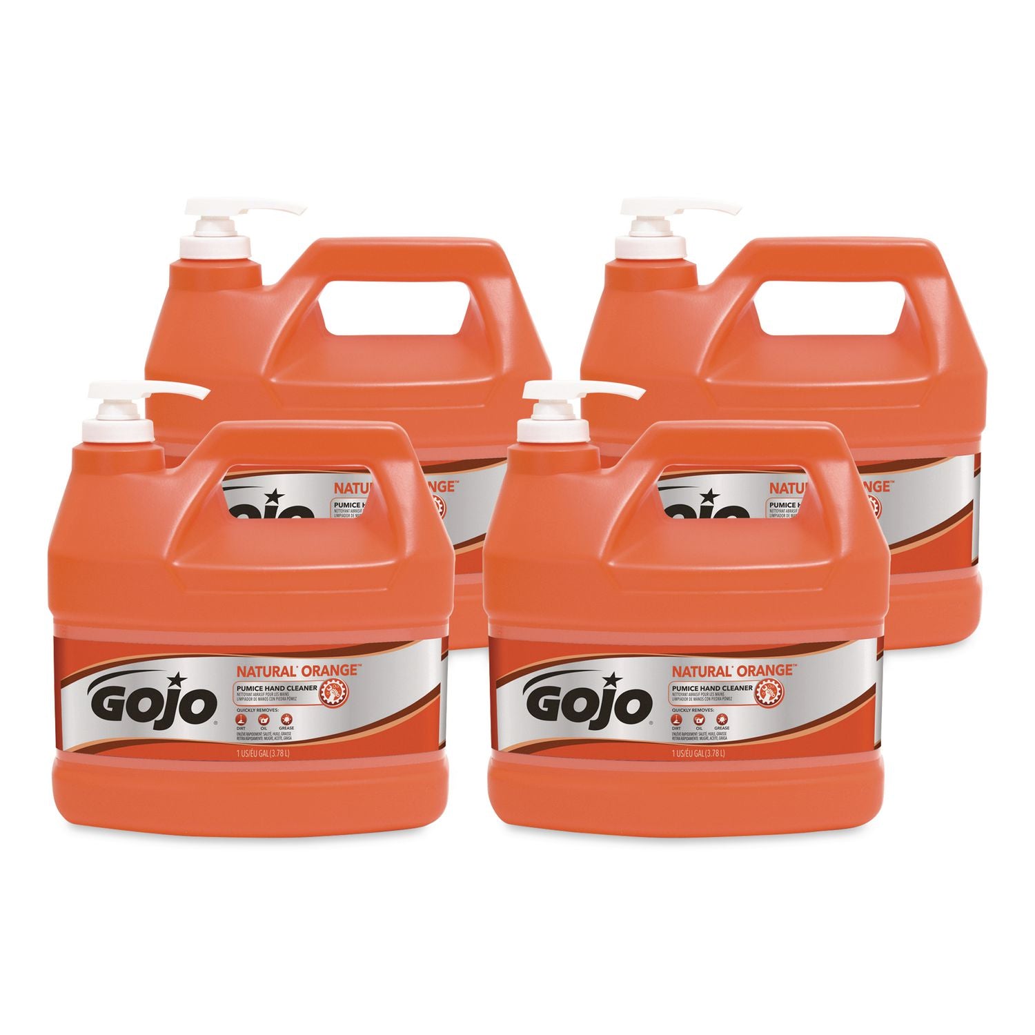 Gojo Natural Orange Pumice Hand Cleaner - Fragrance-free ScentFor - 1 gal (3.8 L) - Pump Bottle Dispenser - Dirt Remover, Oil Remover, Grease Remover - Hand - White - Heavy Duty, Fast Acting - 4 / Carton