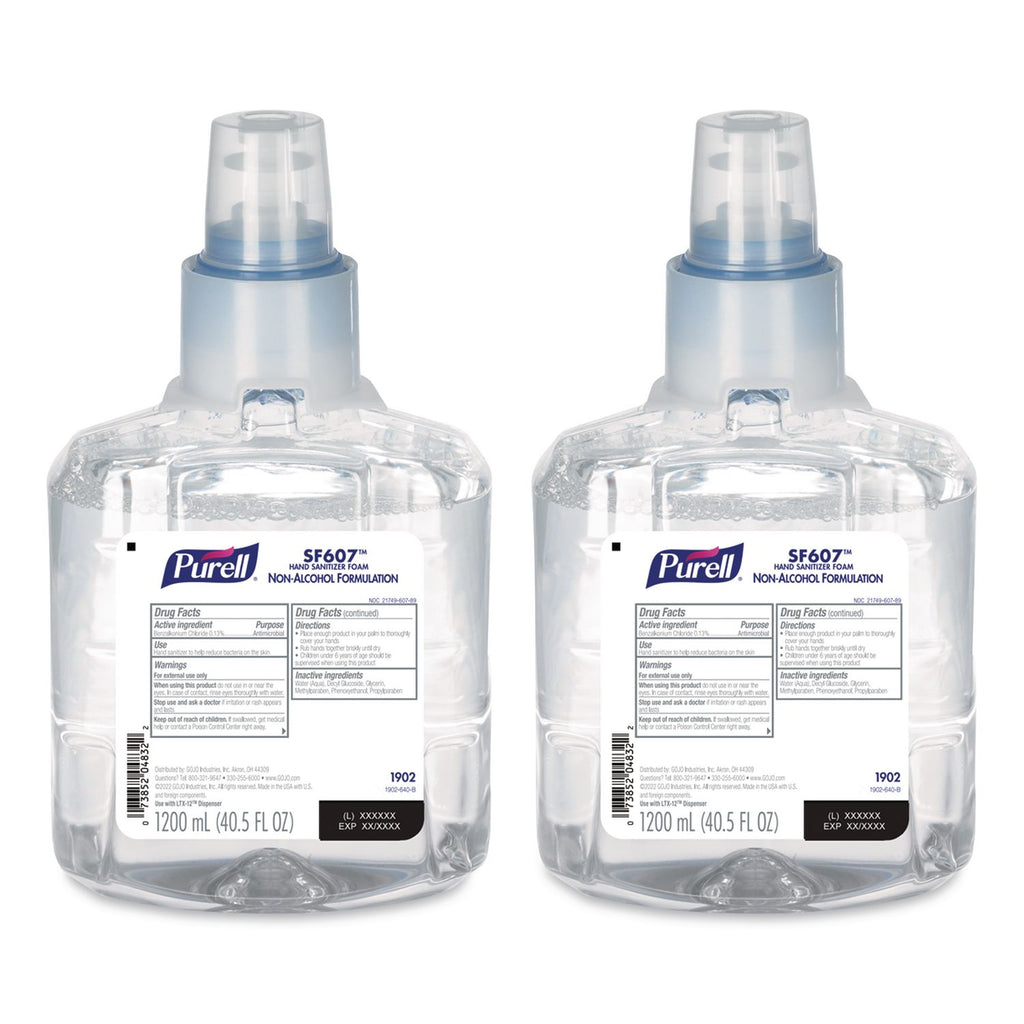 SF607 Instant Hand Sanitizer Foam, 1,200 mL Refill, Fragrance-Free, 2/Carton