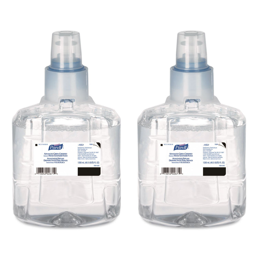 Advanced Hand Sanitizer Green Certified Foam Refill, For LTX-12 Dispensers, 1,200 mL, Fragrance-Free, 2/Carton