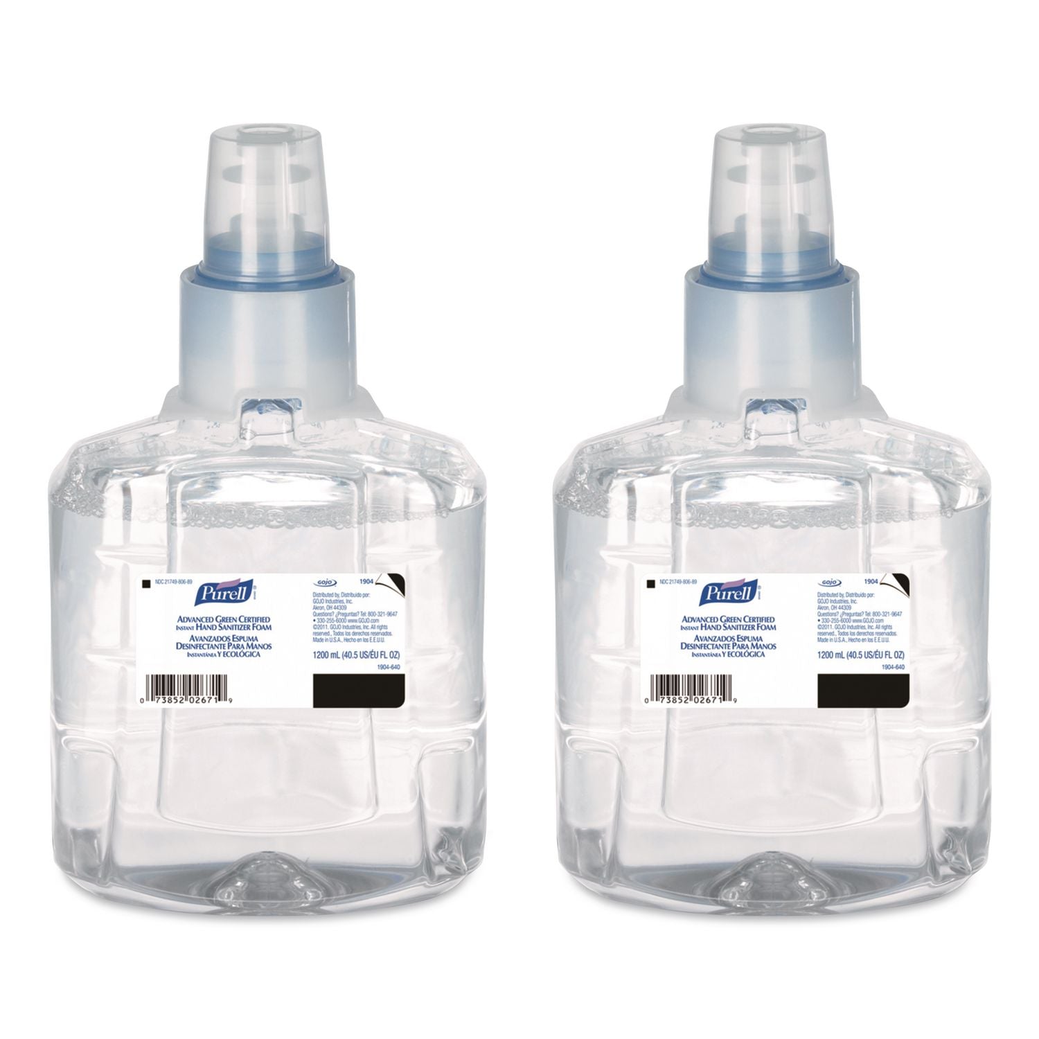 Advanced Hand Sanitizer Green Certified Foam Refill, For LTX-12 Dispensers, 1,200 mL, Fragrance-Free, 2/Carton