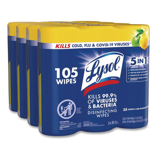 Disinfecting Wipes, 7 x 8, Lemon and Lime Blossom, 35/Canister, 3/Pack, Sold as 1 Package