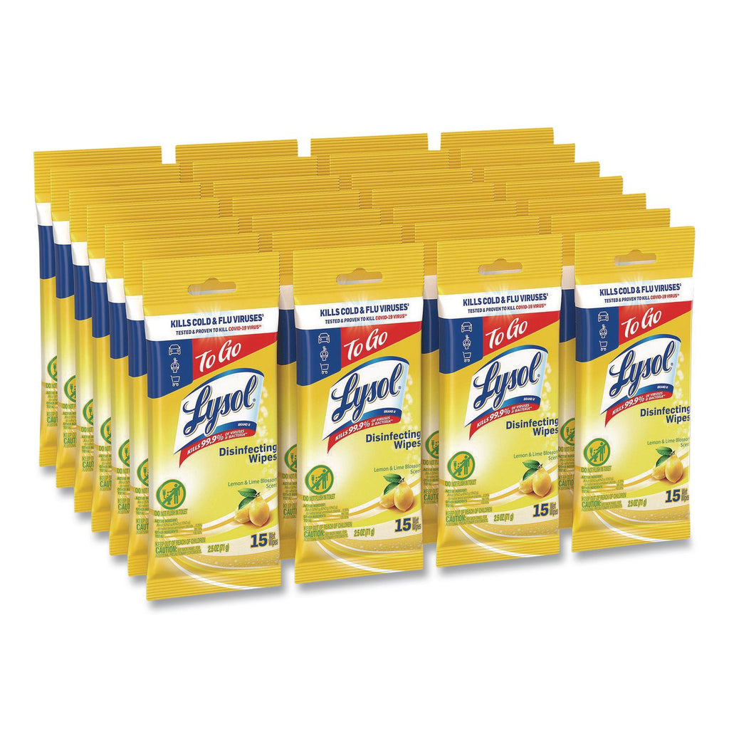 Disinfecting Wipes Flatpacks, 1-Ply, 6.69 x 7.87, Lemon and Lime Blossom, White, 15 Wipes/Flat Pack, 24 Flat Packs/Carton