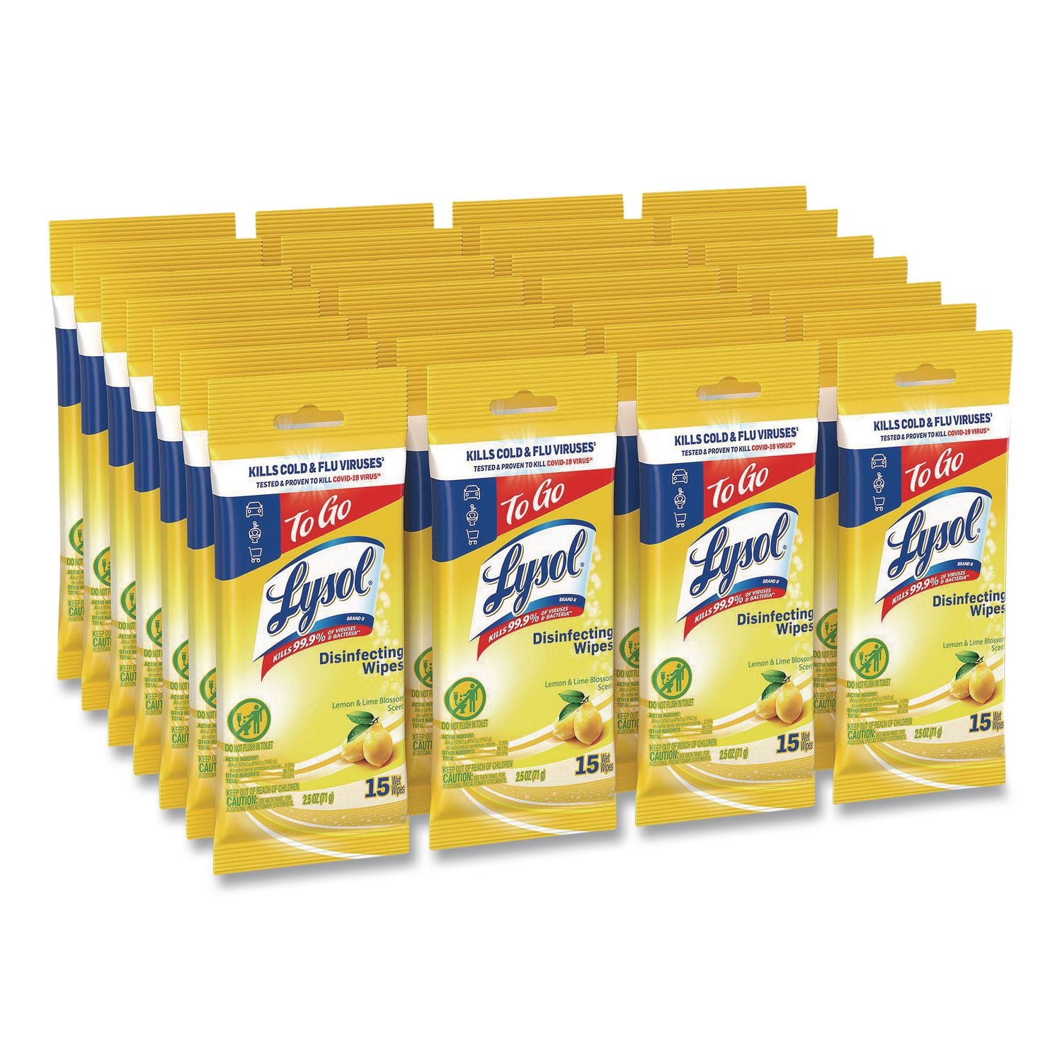 Disinfecting Wipes Flatpacks, 1-Ply, 6.69 x 7.87, Lemon and Lime Blossom, White, 15 Wipes/Flat Pack, 24 Flat Packs/Carton