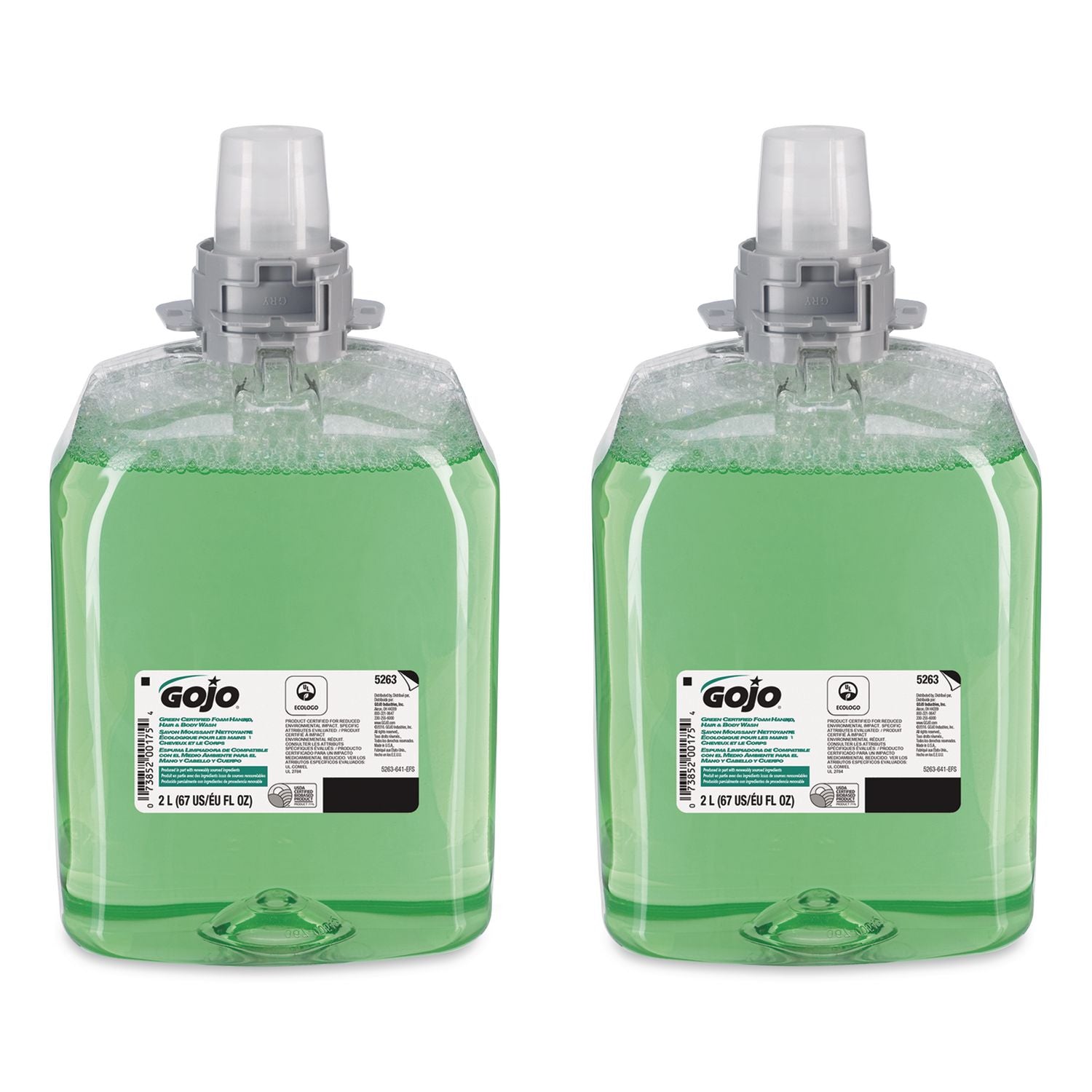 Green Certified Foam Hair and Body Wash, Cucumber Melon, 2,000 mL Refill, 2/Carton