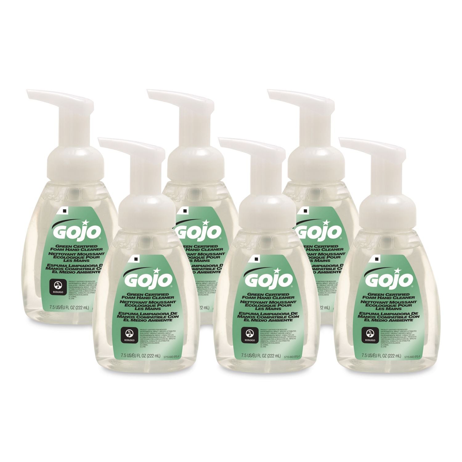 Green Certified Foam Soap, Fragrance-Free, 7.5 oz Pump Bottle, 6/Carton