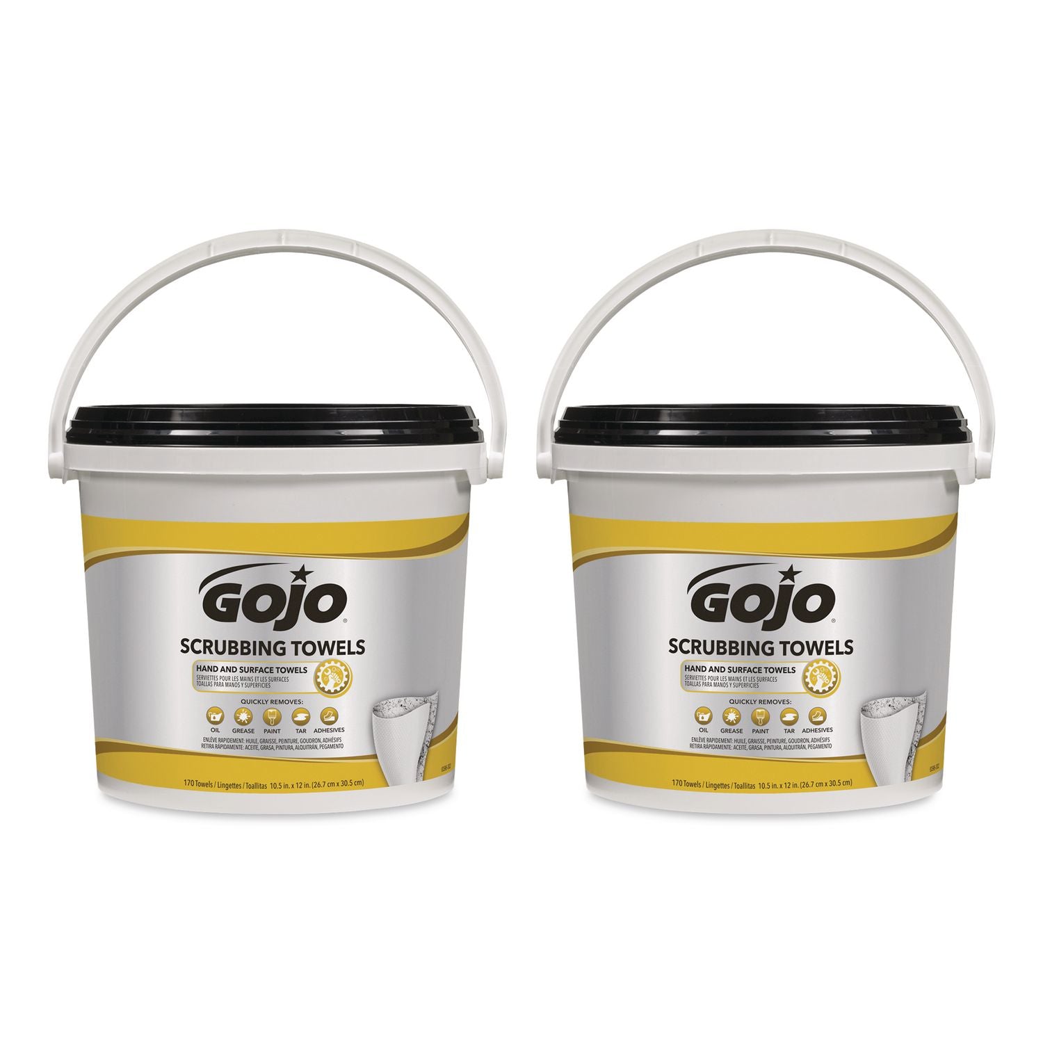 Scrubbing Towels, Hand Cleaning, Orange Scent, White/Yellow, 170/Bucket, 2 Buckets/Carton