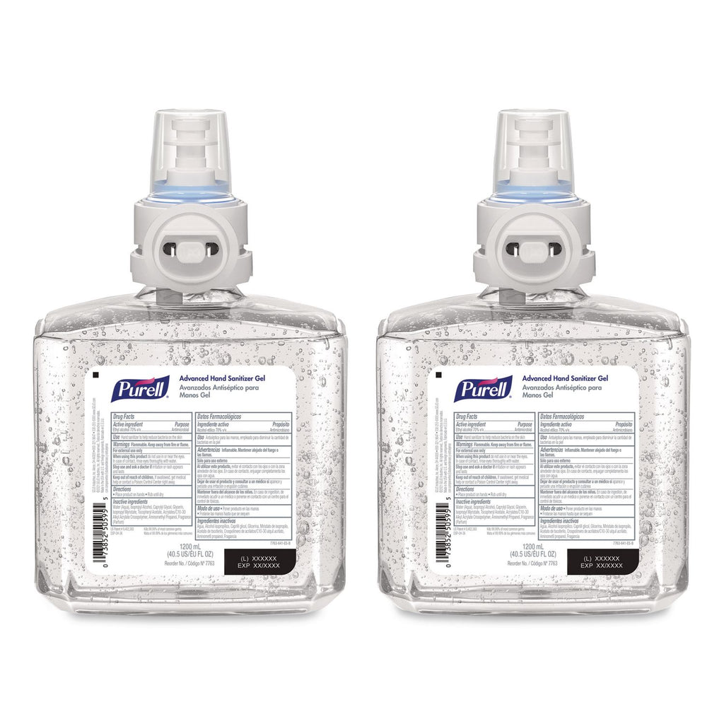 Advanced Hand Sanitizer Gel Refill, 1,200 mL, Clean Scent, For ES8 Dispensers, 2/Carton