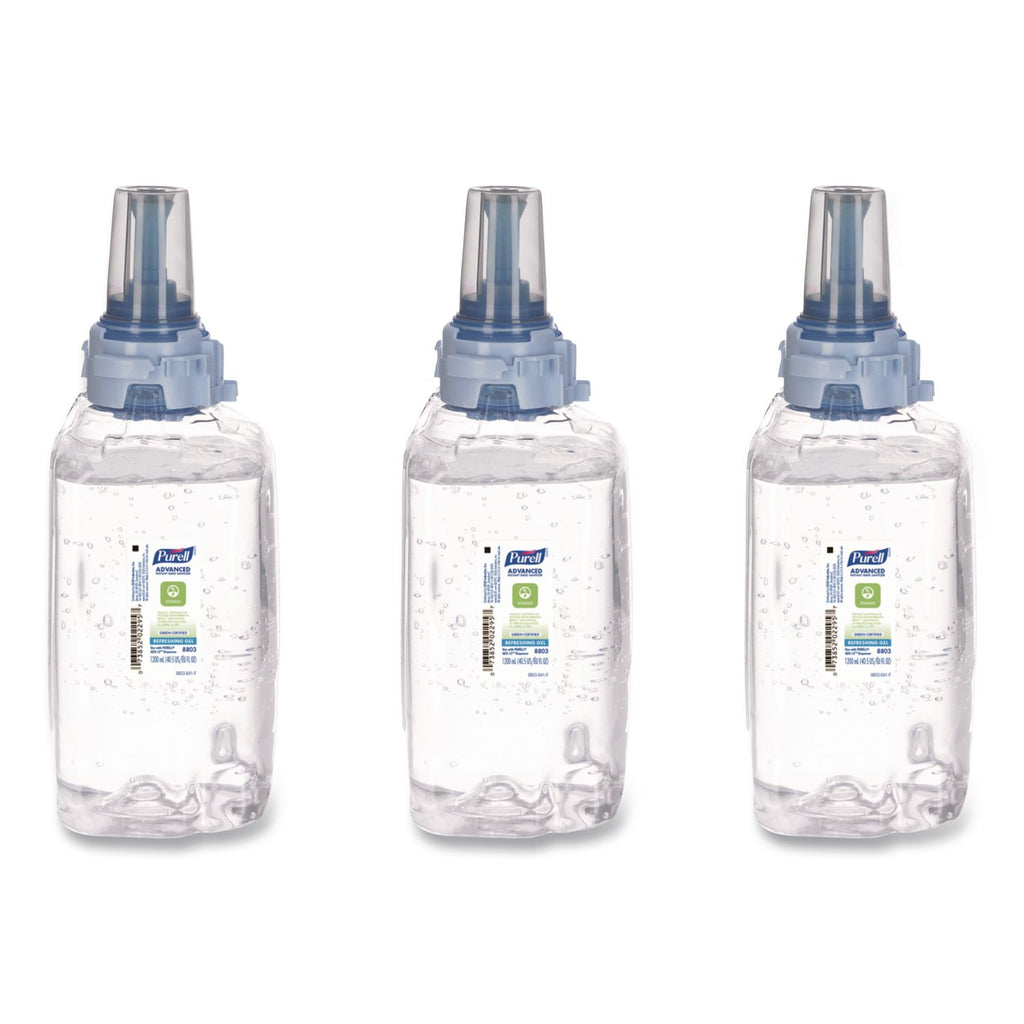 Advanced Hand Sanitizer Green Certified Gel Refill, For ADX-12 Dispensers, 1,200 mL, Fragrance-Free, 3/Carton