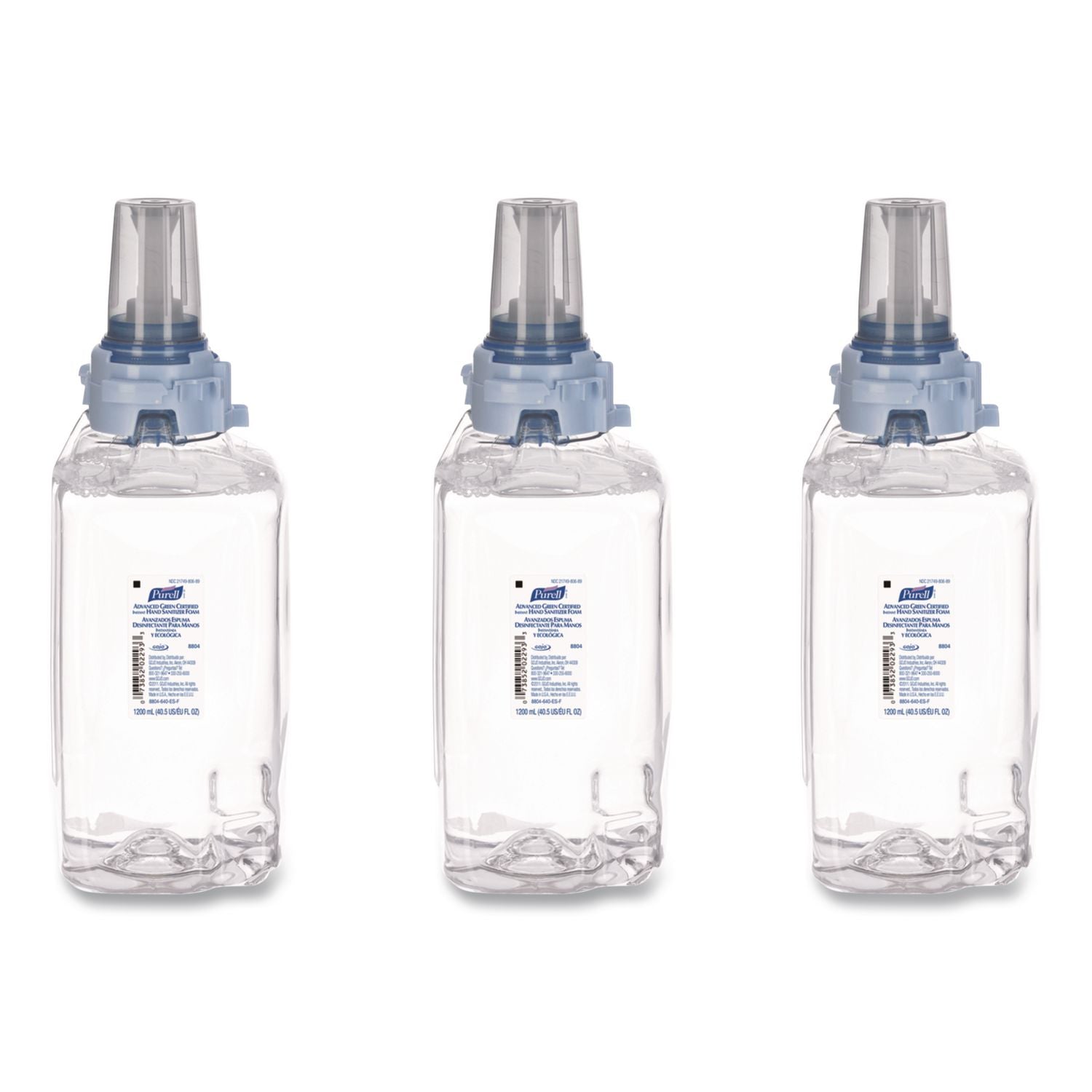 Advanced Hand Sanitizer Green Certified Foam Refill, For ADX-12 Dispensers, 1,200 mL, Fragrance-Free, 3/Carton