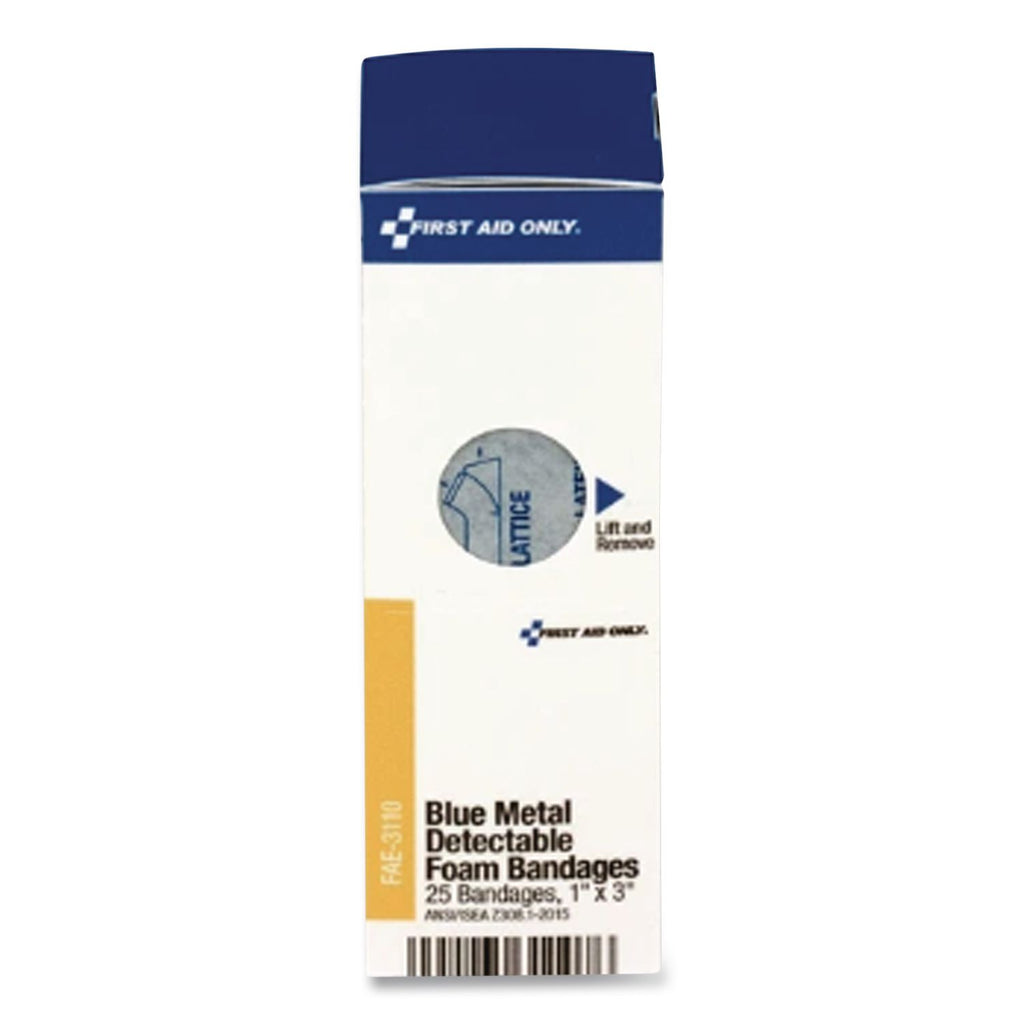 Metal Detectable Adhesive Bandages, Foam, Blue, 1 x 3, 25/Box