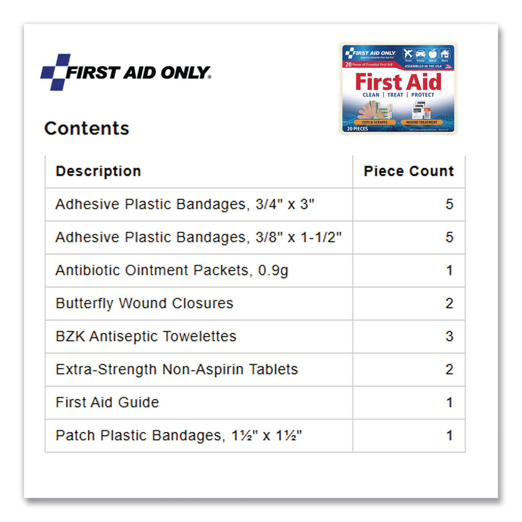 All-Purpose First Aid Kit, 21 Pieces, 4.75 x 3, Plastic Case