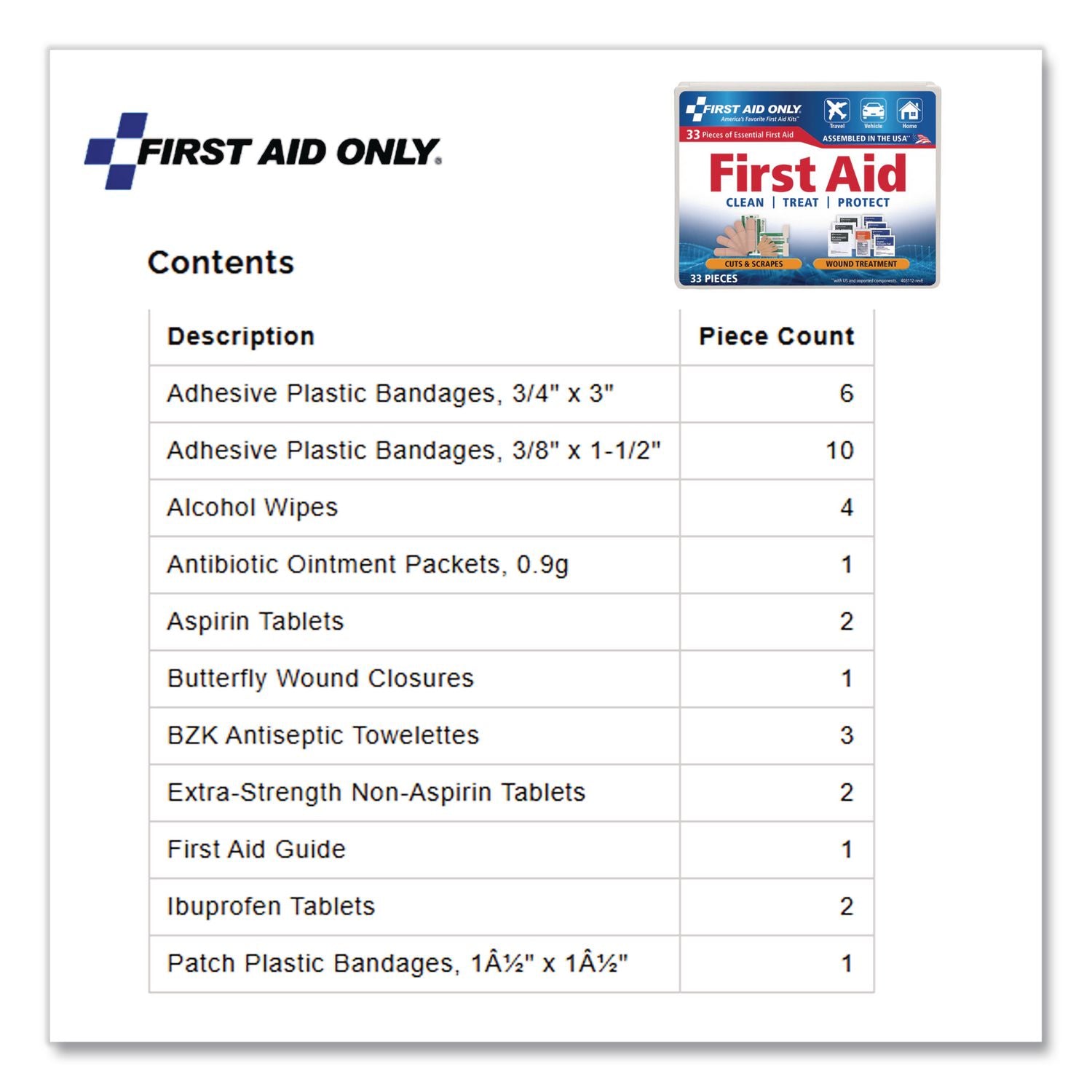 All-Purpose First Aid Kit, 34 Pieces, 3.74 x 4.75, 34 Pieces, Plastic Case
