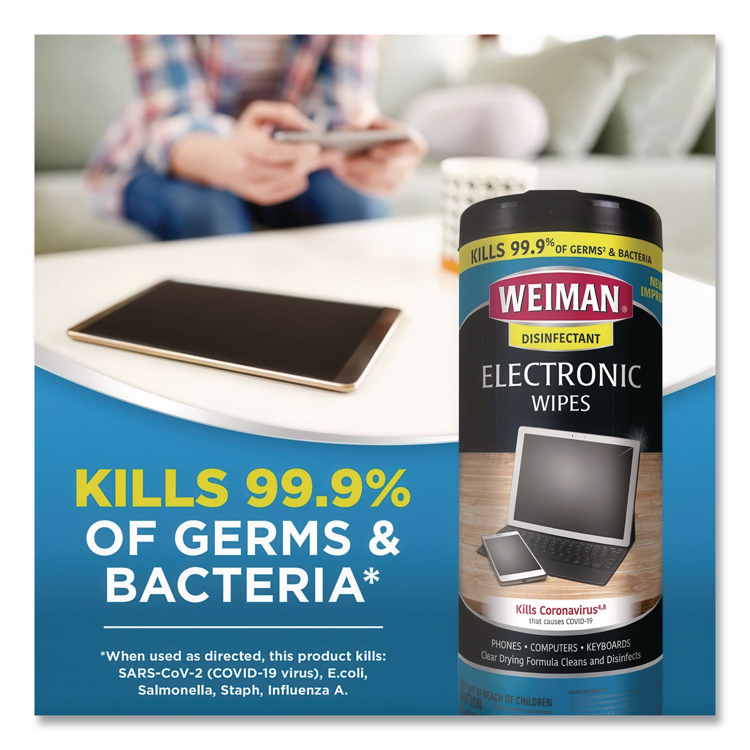 E-tronic Wipes, 1-Ply, 7 x 8, White, 30/Canister, 4 Canisters/Carton