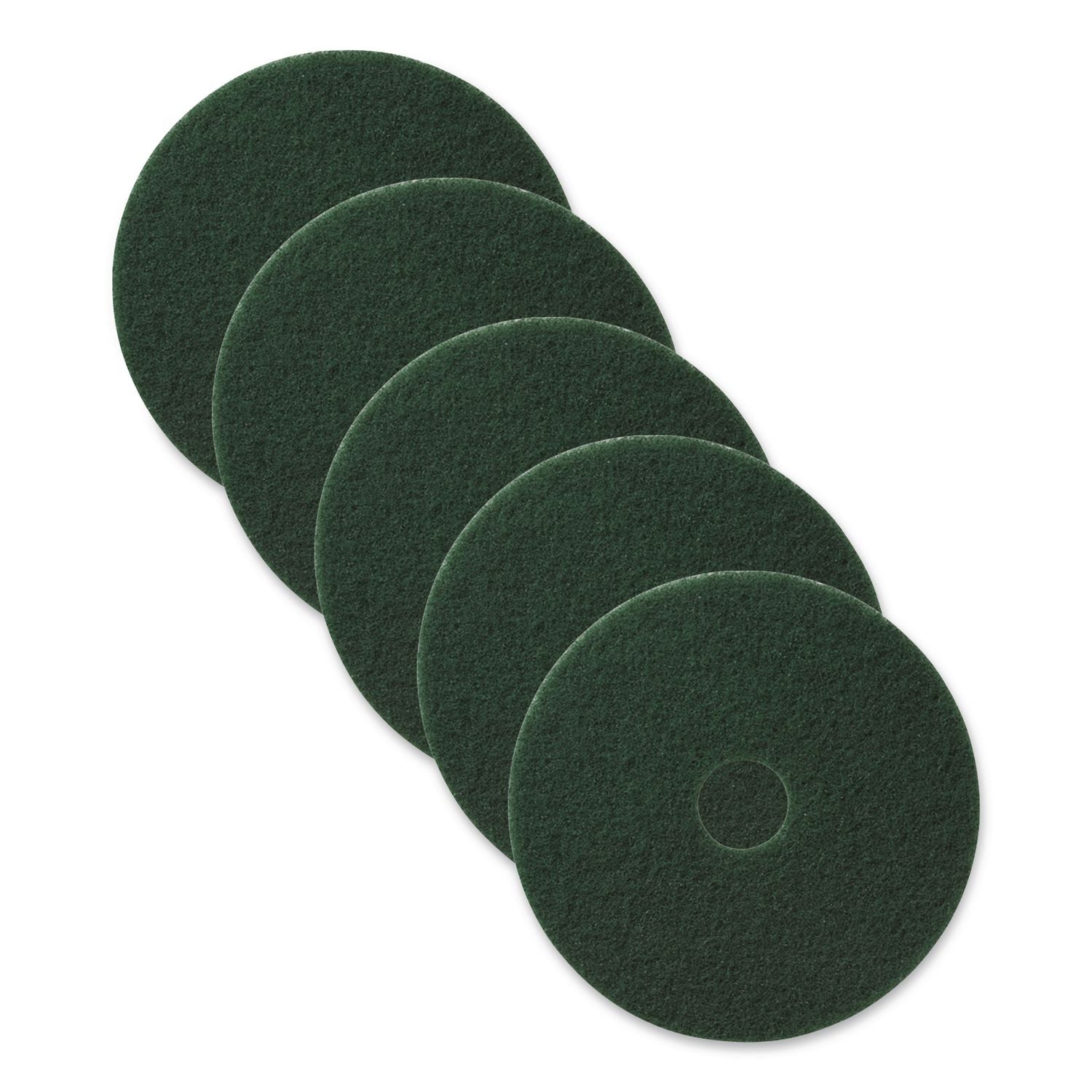 Scrubbing Pads, 20" Diameter, Green, 5/Carton