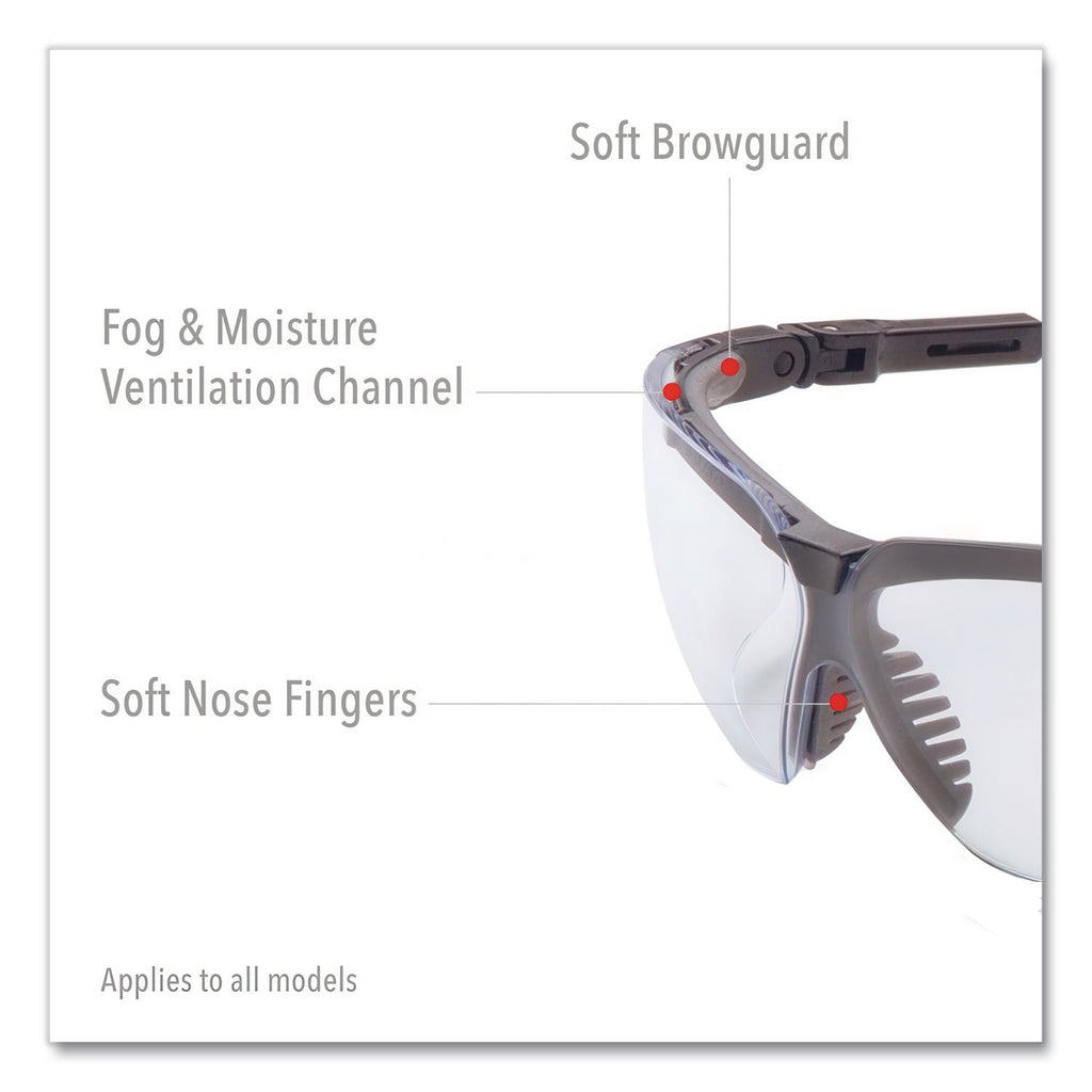 Genesis Wraparound Safety Glasses, Black Plastic Frame, Clear Lens