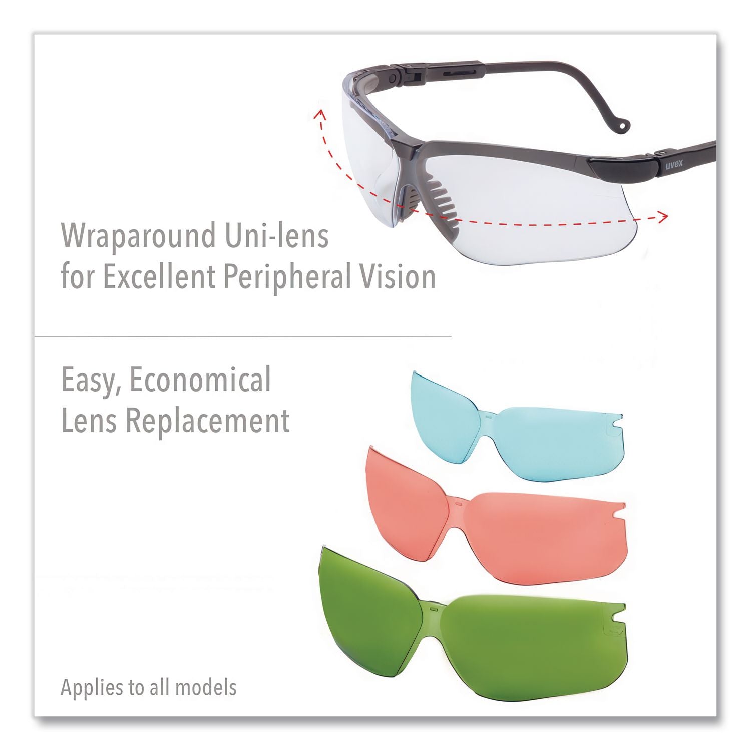 Genesis Wraparound Safety Glasses, Black Plastic Frame, Clear Lens