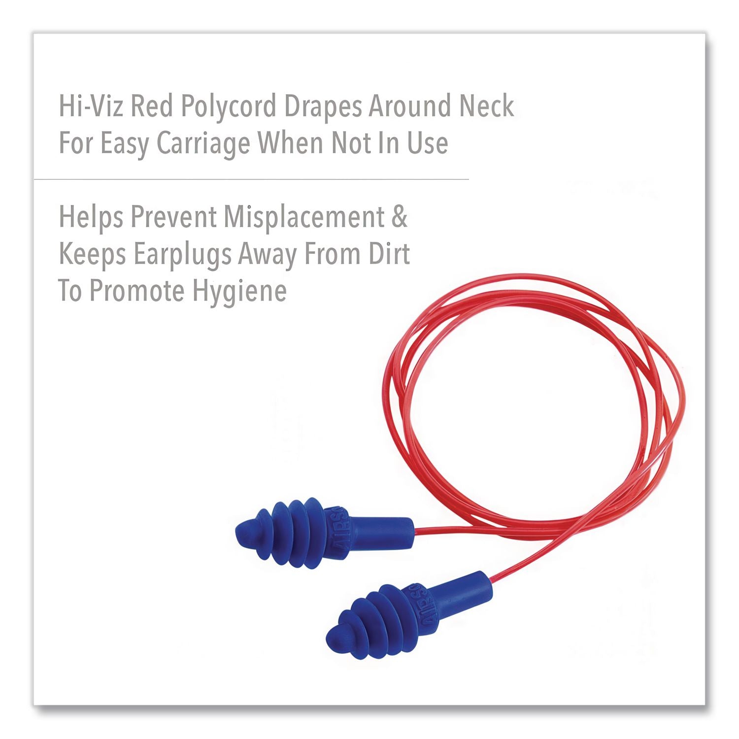 DPAS-30R AirSoft Multiple-Use Earplugs, 27NRR, Red Polycord, Blue, 100/Box