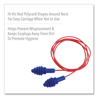 DPAS-30R AirSoft Multiple-Use Earplugs, 27NRR, Red Polycord, Blue, 100/Box