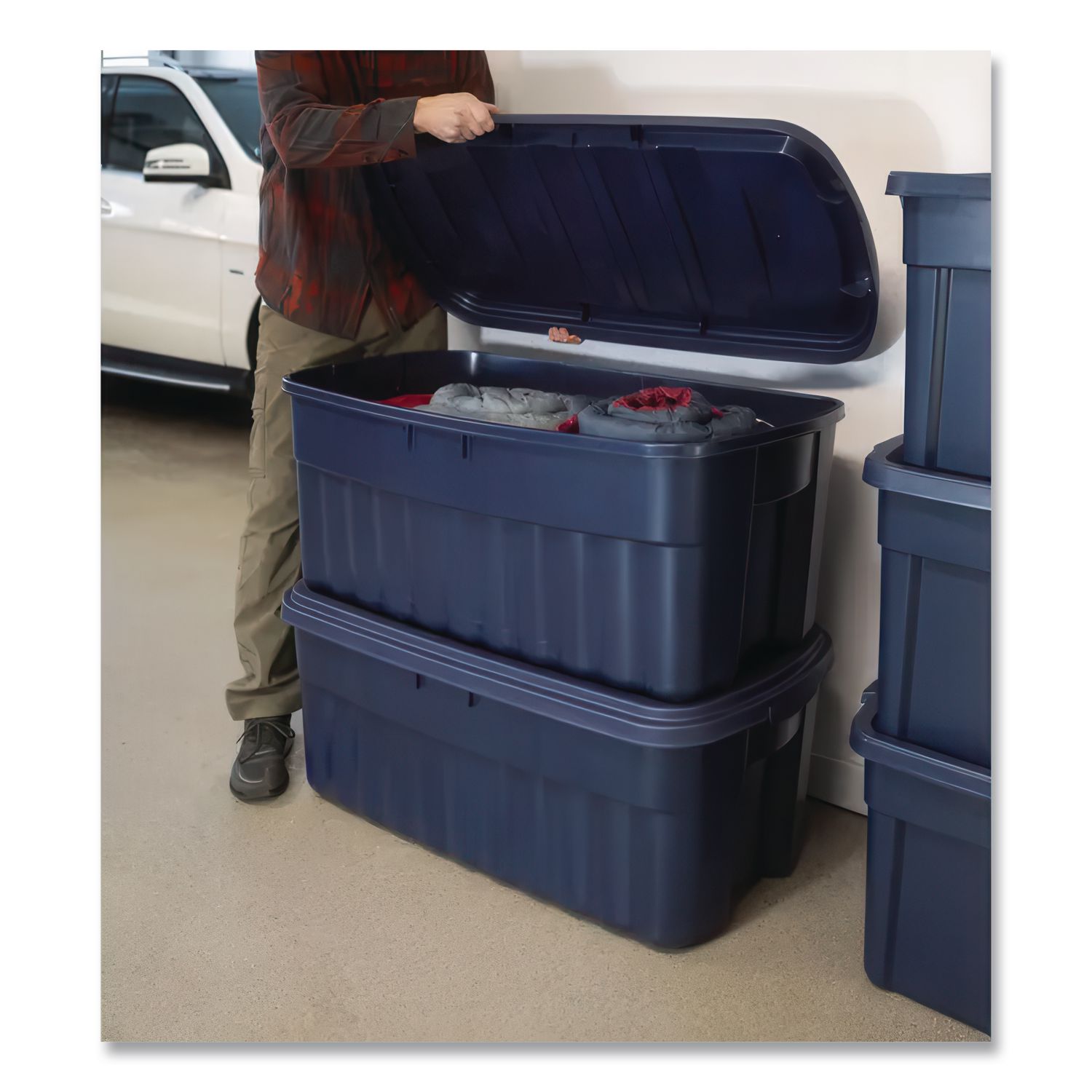 Roughneck Storage Box, 50 gal, 21.2" x 43" x 17.88", Dark Indigo Metallic