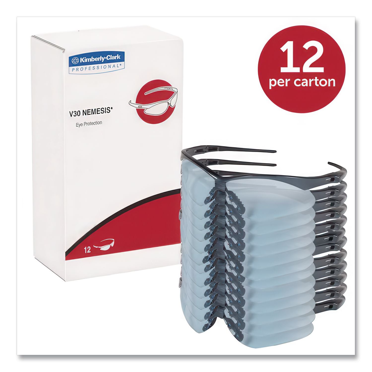 V30 Nemesis Safety Glasses, Blue Frame, Light Blue Uncoated Lens, 12/Box