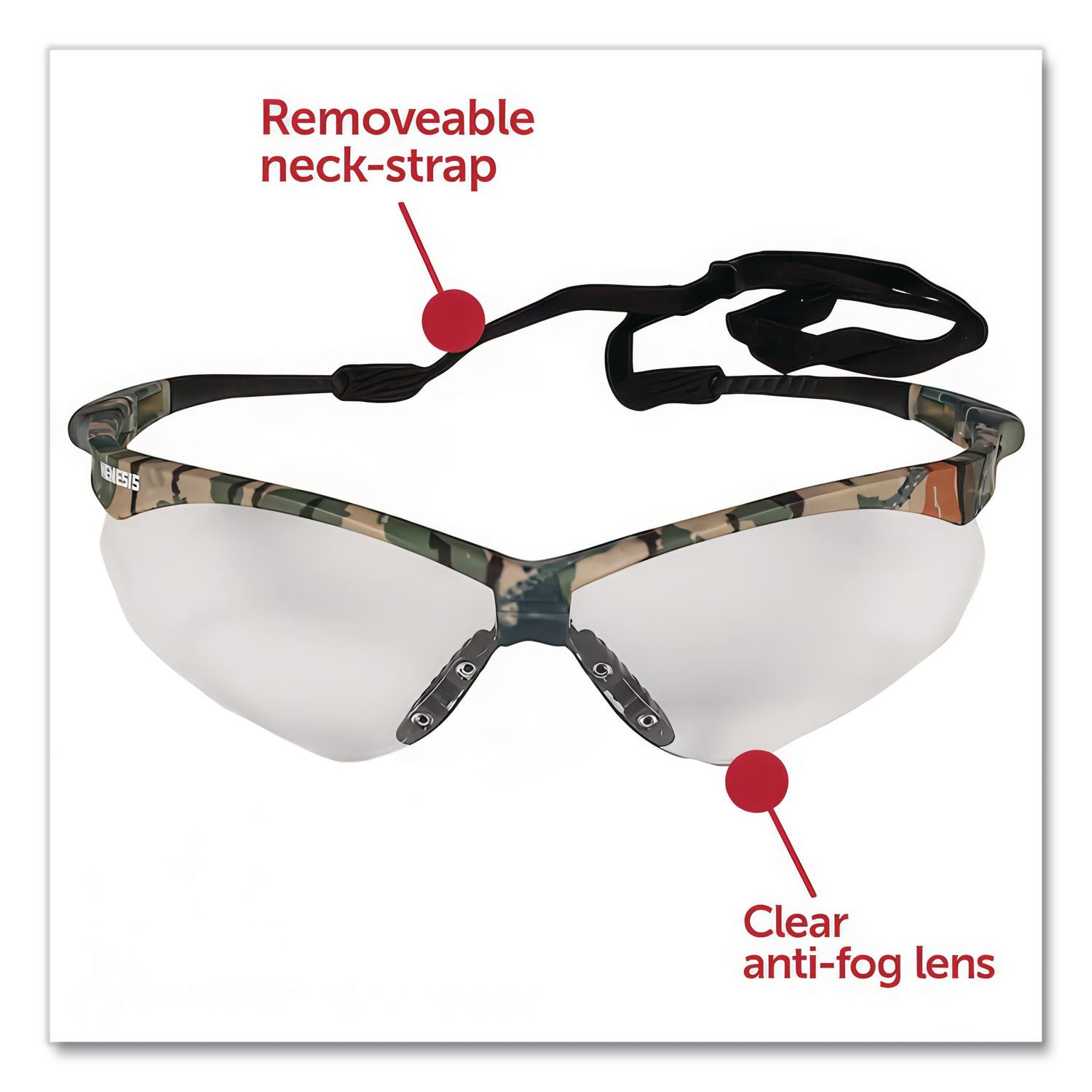 Nemesis Safety Glasses, Camo Frame, Clear Anti-Fog Lens