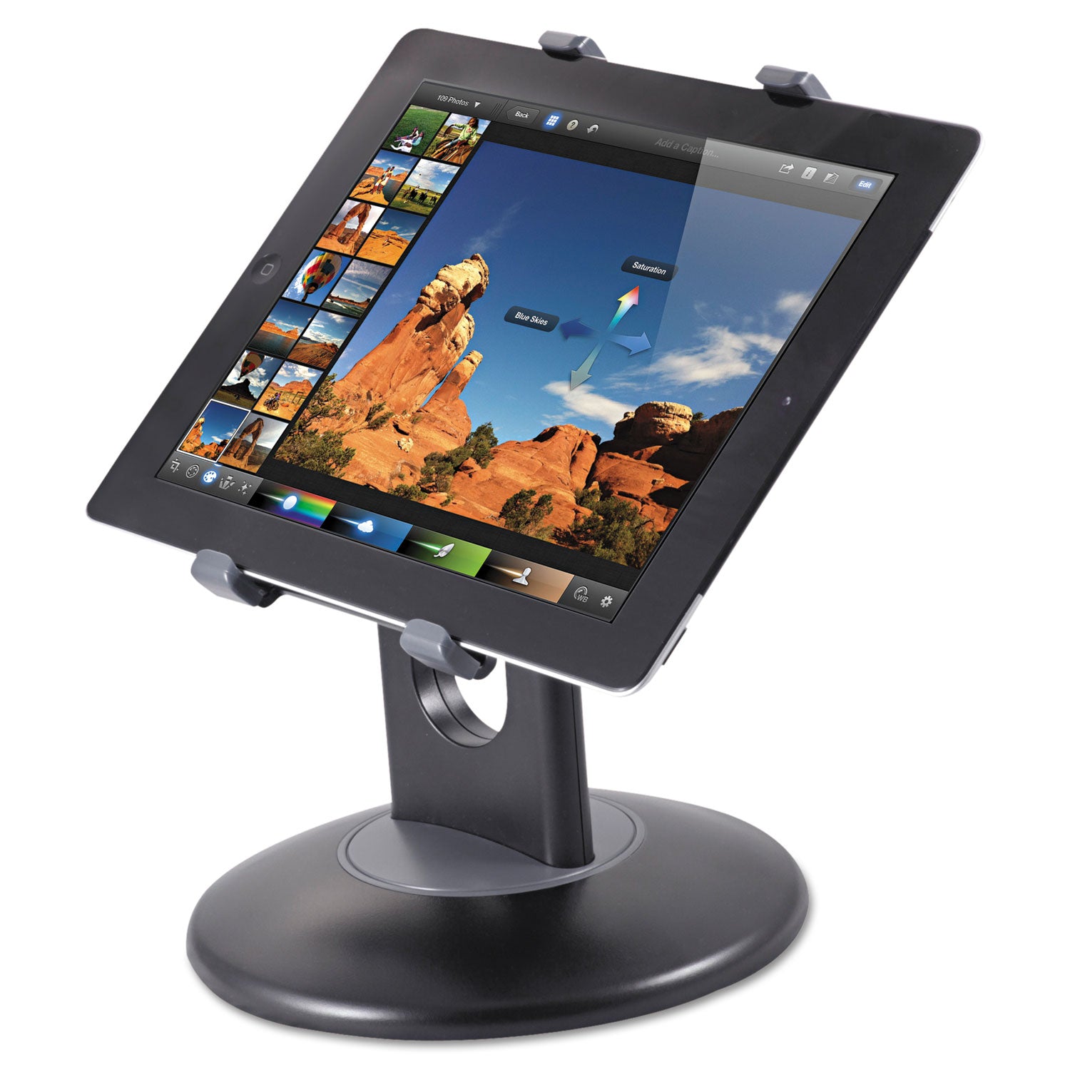 Stand for 7" to 10" Tablets, Swivel Base, Plastic, Black - 