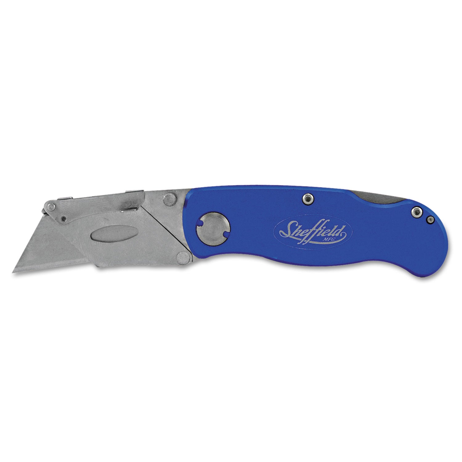 Sheffield Folding Lockback Knife, 1 Utility Blade, 2" Blade, 3.5" Aluminum Handle, Blue - 