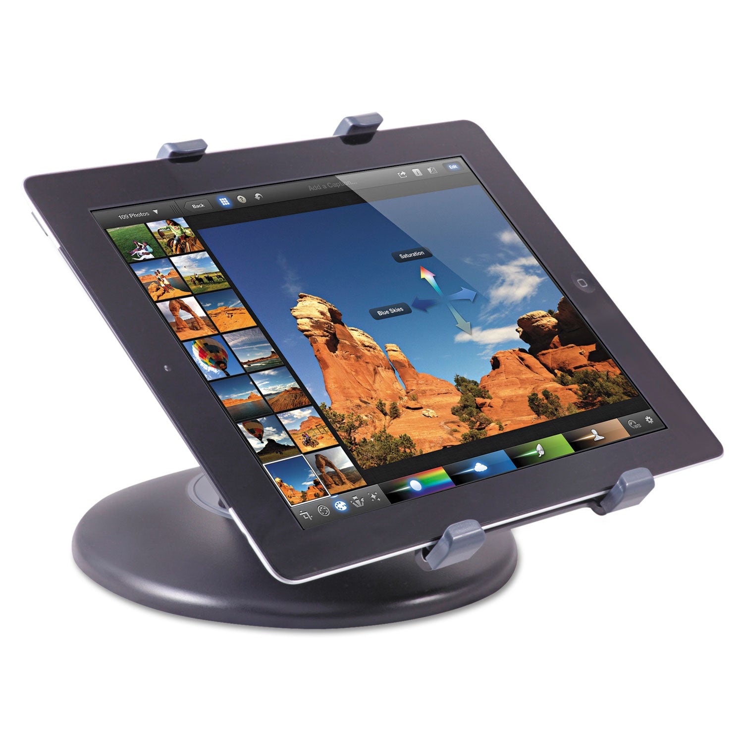 Stand for 7" to 10" Tablets, Swivel Base, Plastic, Black - 