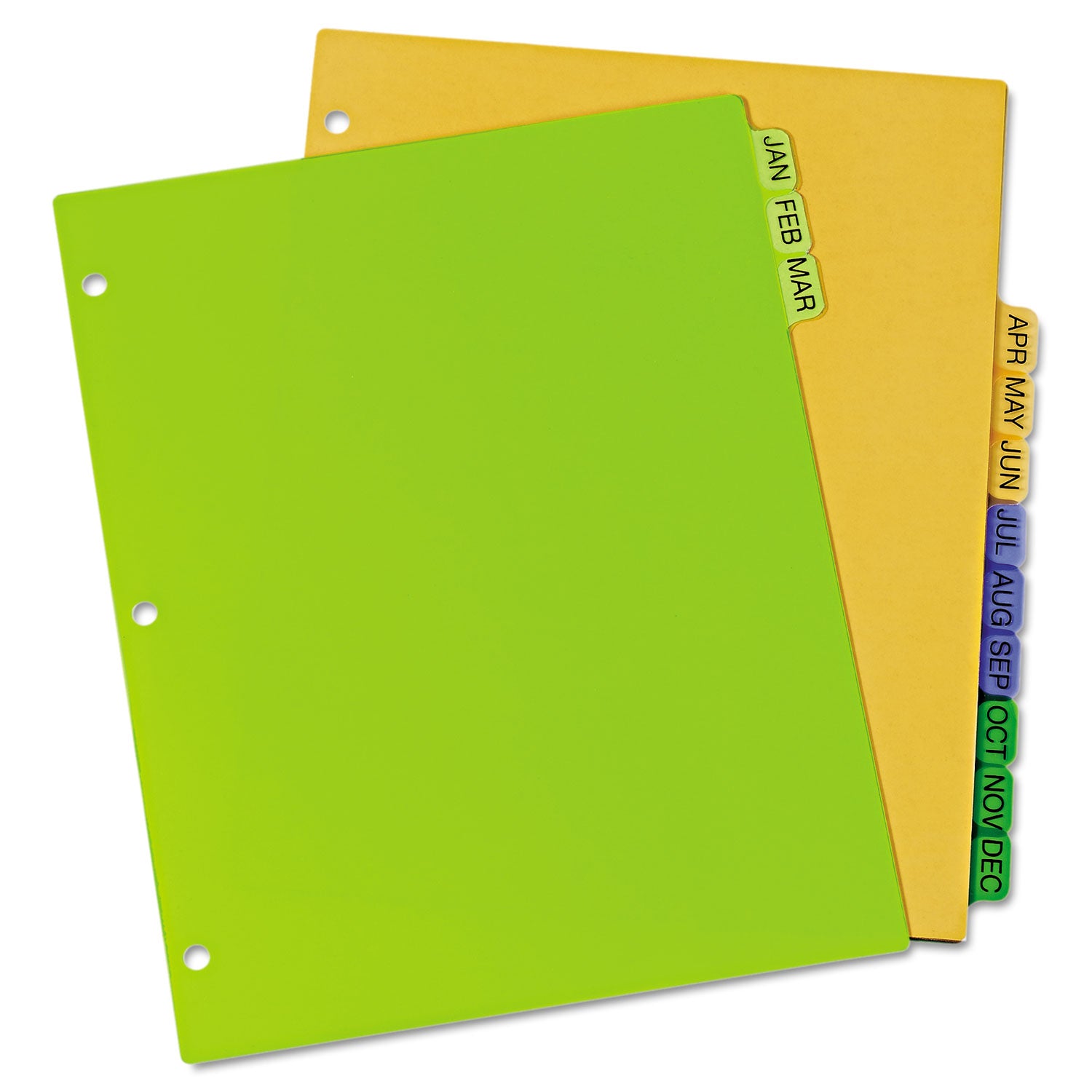 Durable Preprinted Plastic Tab Dividers, 12-Tab, Jan. to Dec., 11 x 8.5, Assorted, 1 Set - 