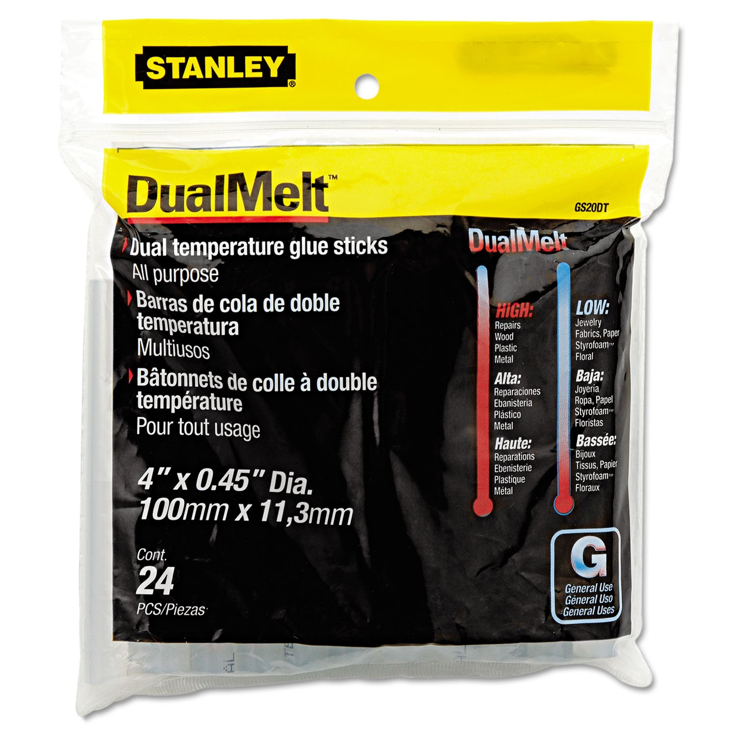 Dual Temperature Glue Sticks, 0.45" x 4", Dries Clear, 24/Pack - 