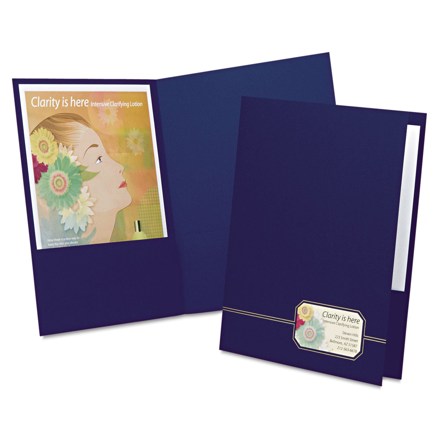 Monogram Series Business Portfolio, Cover Stock, 0.5" Capacity, 11 x 8.5, Blue with Embossed Gold Foil Accents, 4/Pack - 
