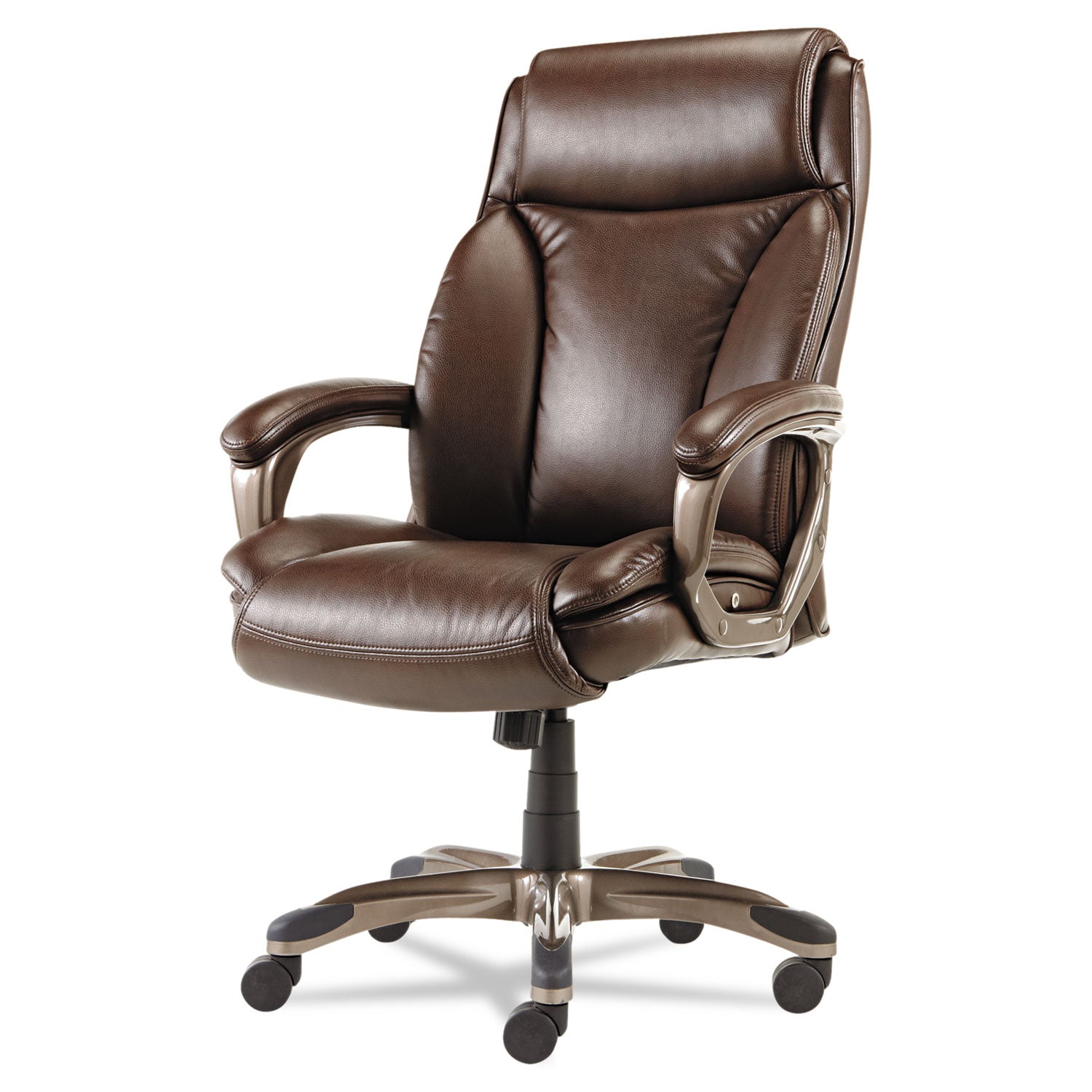 Alera Veon Series Executive High-Back Bonded Leather Chair, Supports Up to 275 lb, Brown Seat/Back, Bronze Base - 