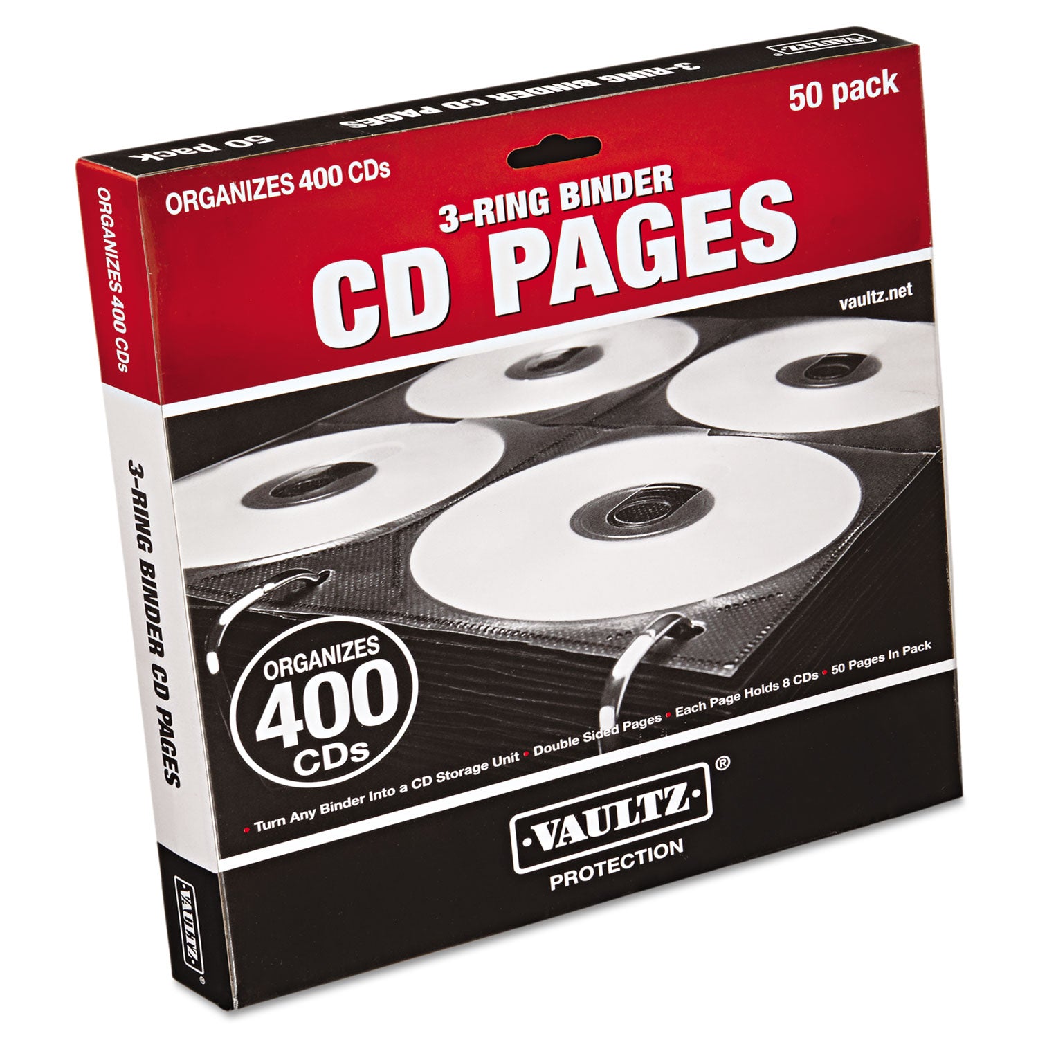 Two-Sided CD Refill Pages for Three-Ring Binder, 8 Disc Capacity, Clear/Black, 50/Pack - 