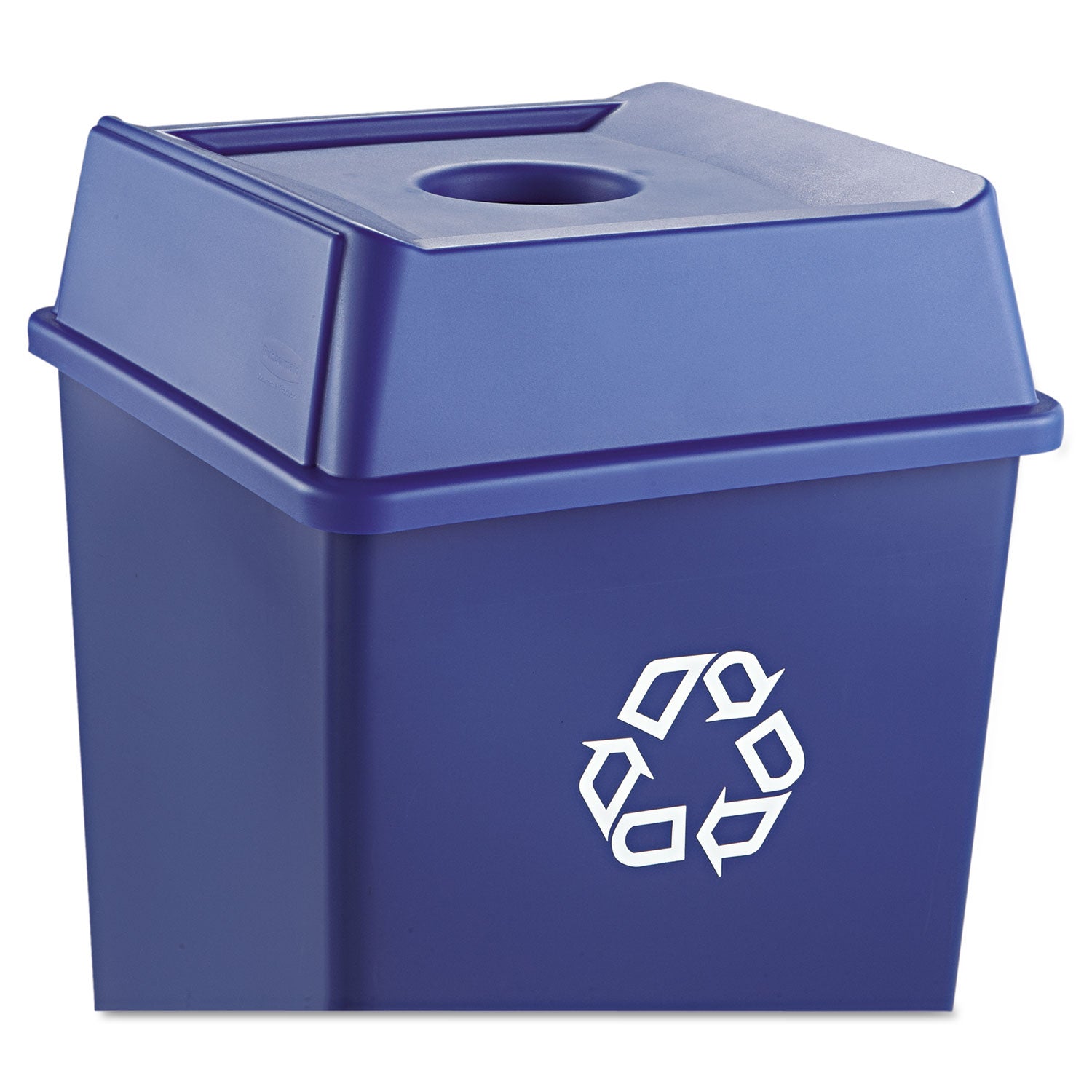 Untouchable Bottle and Can Recycling Top, Round Opening, 20.13w x 20.13d x 6.25h, Blue