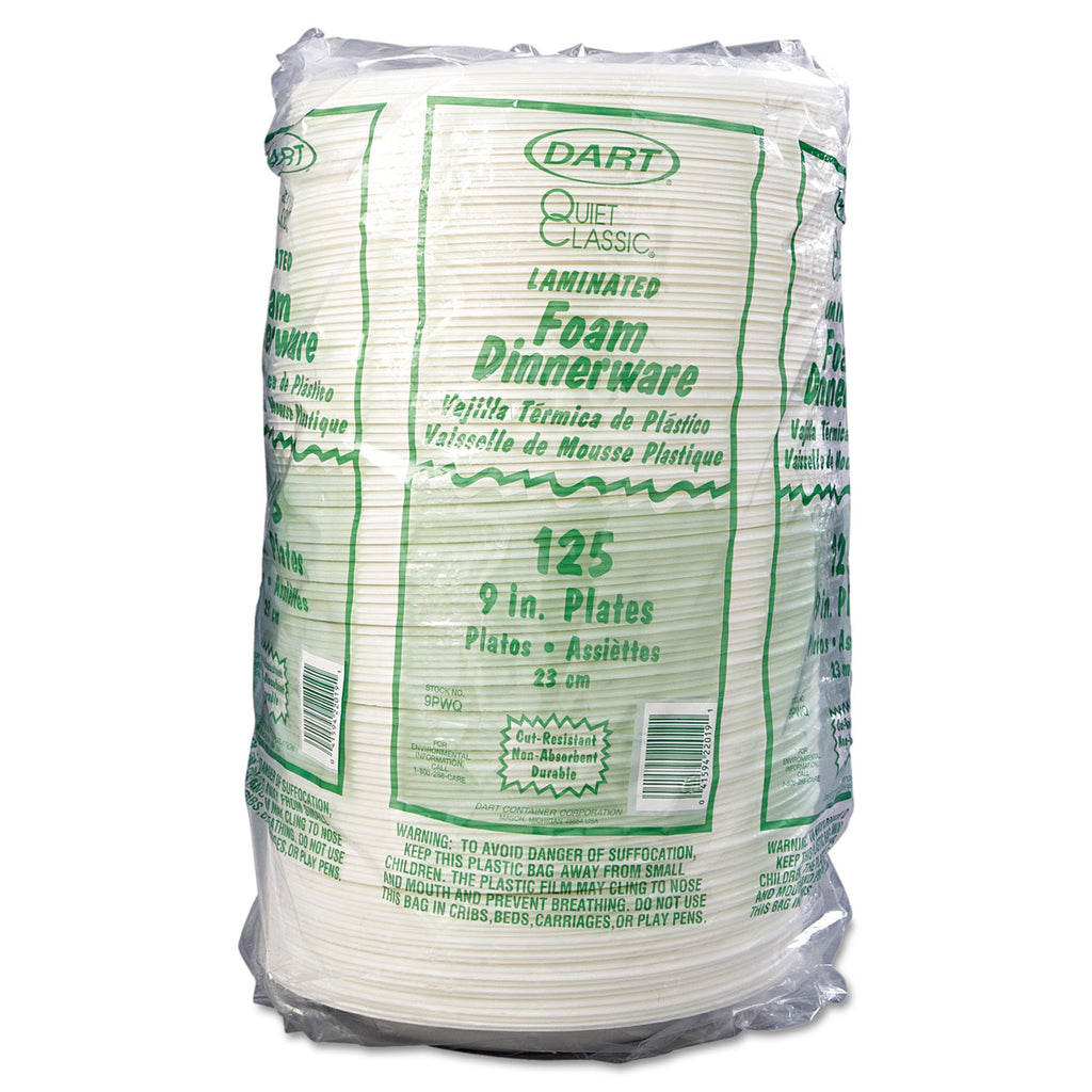 Quiet Classic Laminated Foam Dinnerware, Plate, 9" dia, White, 125/Pack, 4 Packs/Carton
