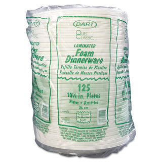 Quiet Classic Laminated Foam Dinnerware, Plate, 10.25" dia, White, 125/Pack, 4 Packs/Carton