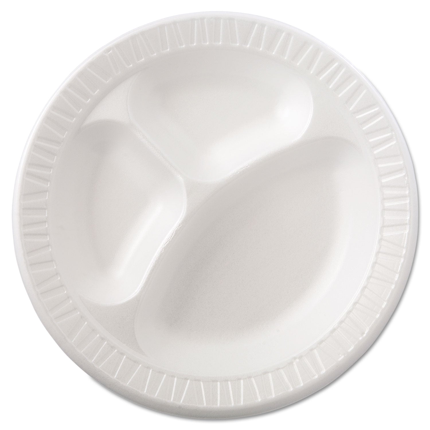 Quiet Class Laminated Foam Dinnerware, Plates, 3-Compartment, 10.25" dia, White, 125/Pack, 4 Packs/Carton