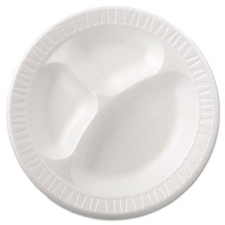 Quiet Class Laminated Foam Dinnerware, Plates, 3-Compartment, 10.25" dia, White, 125/Pack, 4 Packs/Carton