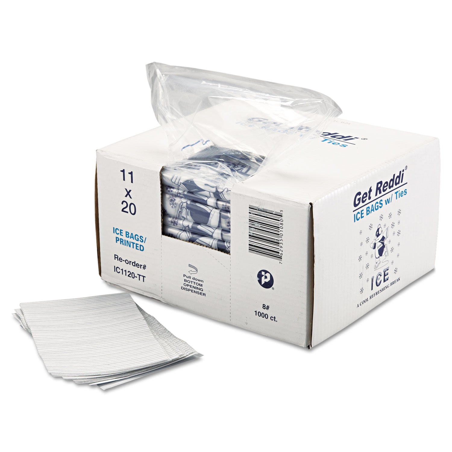 Ice Bags, 1.5 mil, 11" x 20", Clear, 1,000/Carton