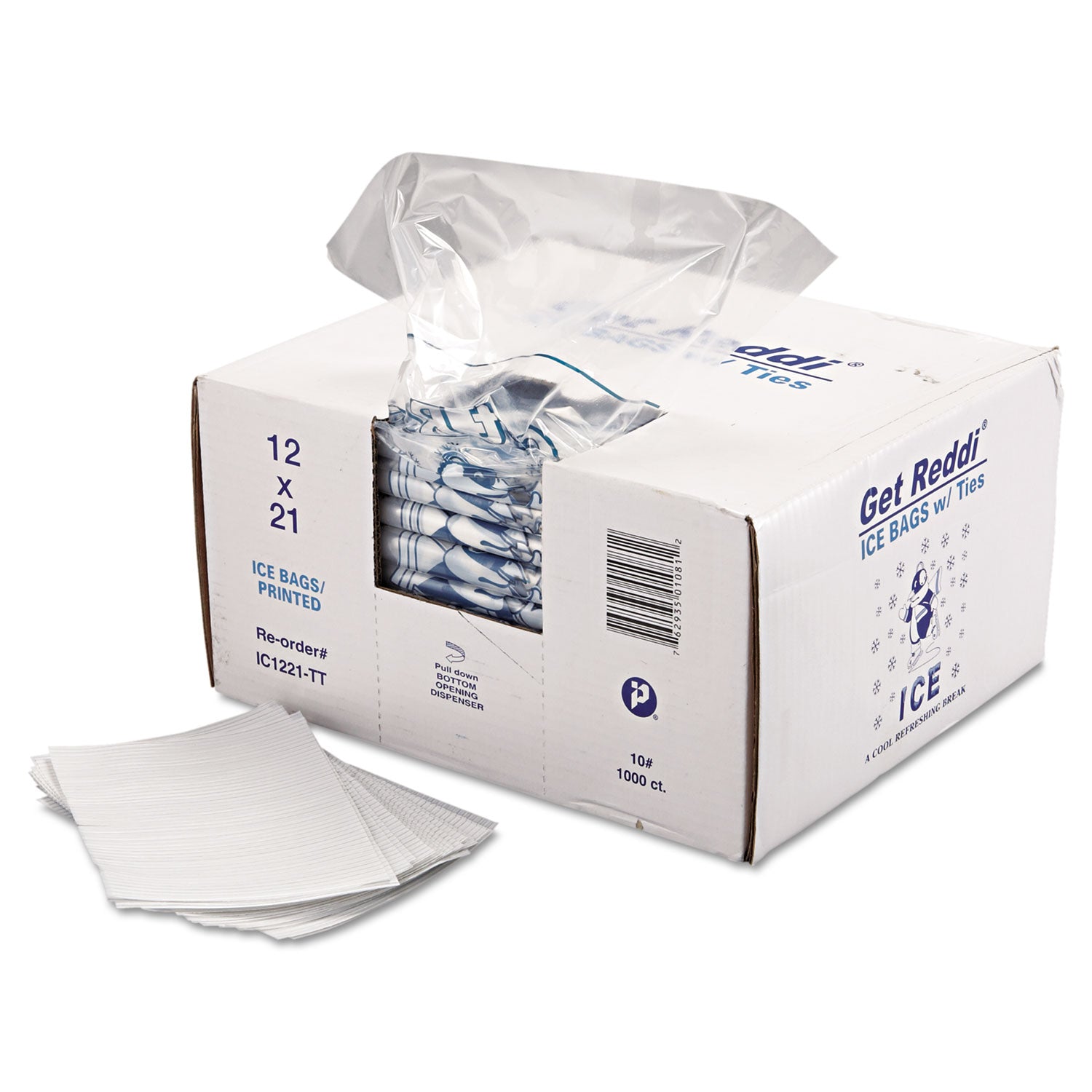 Ice Bags, 1.5 mil, 12" x 21", Clear, 1,000/Carton