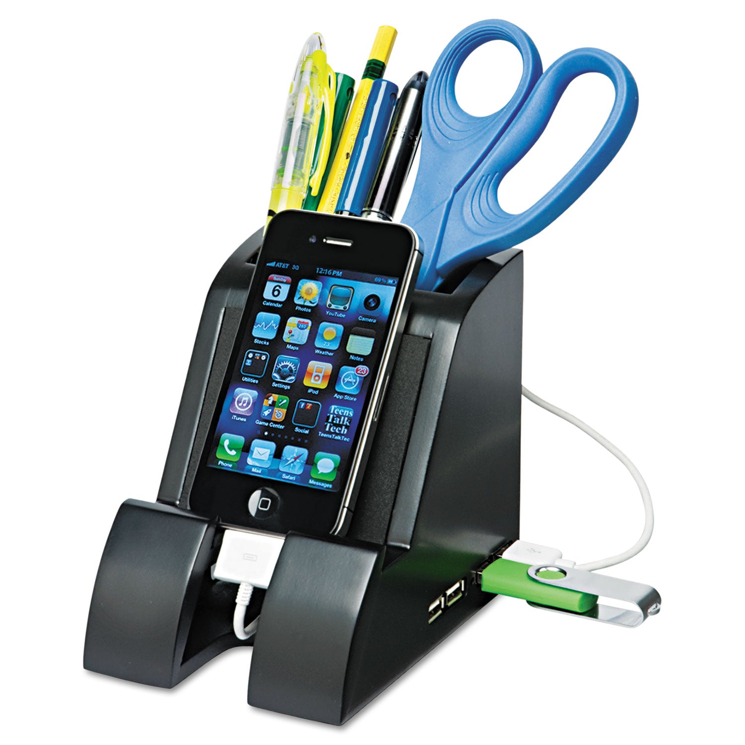 Smart Charge Pencil Cup with USB Charging Hub, Black - 