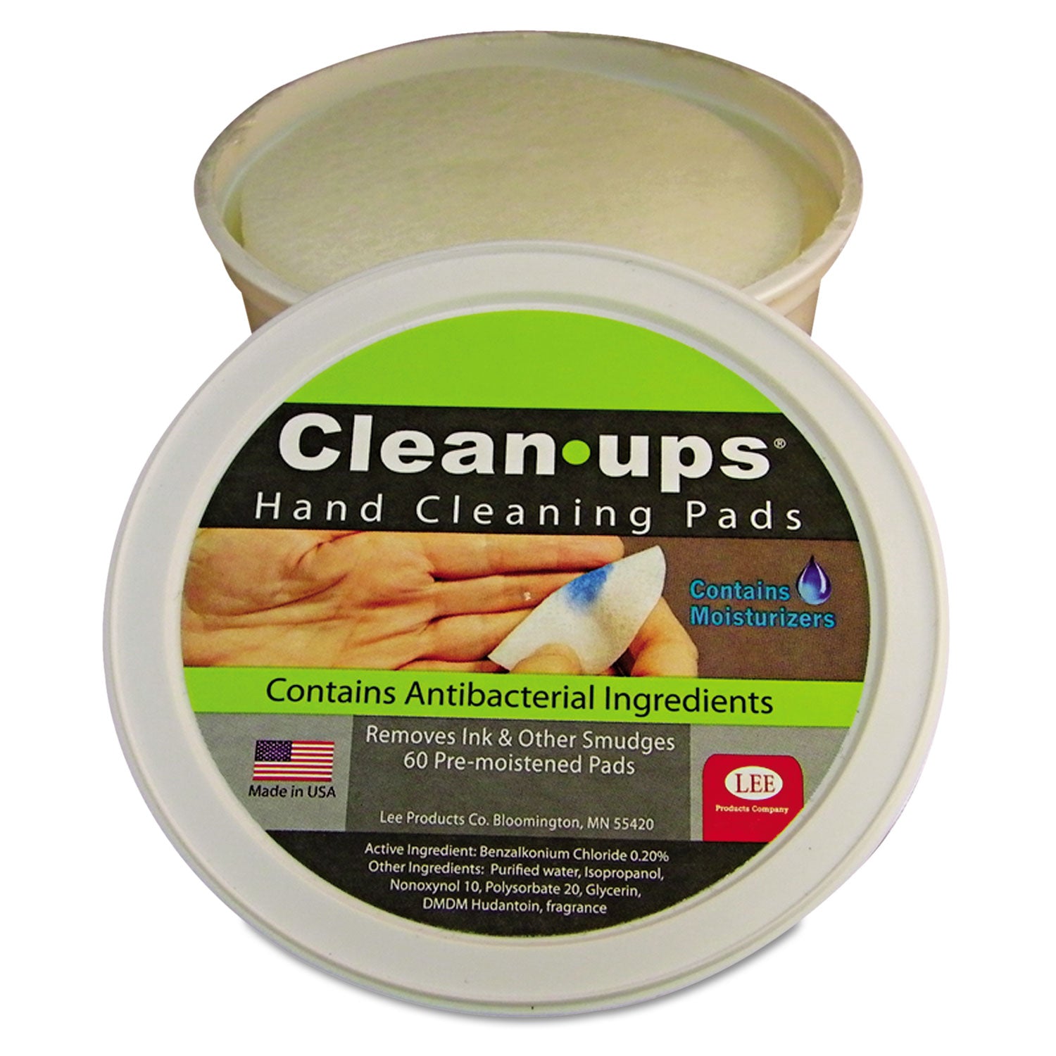 Clean-Ups Hand Cleaning Pads, Cloth, 1-Ply, 3" dia, Mild Floral Scent, 60/Tub - 