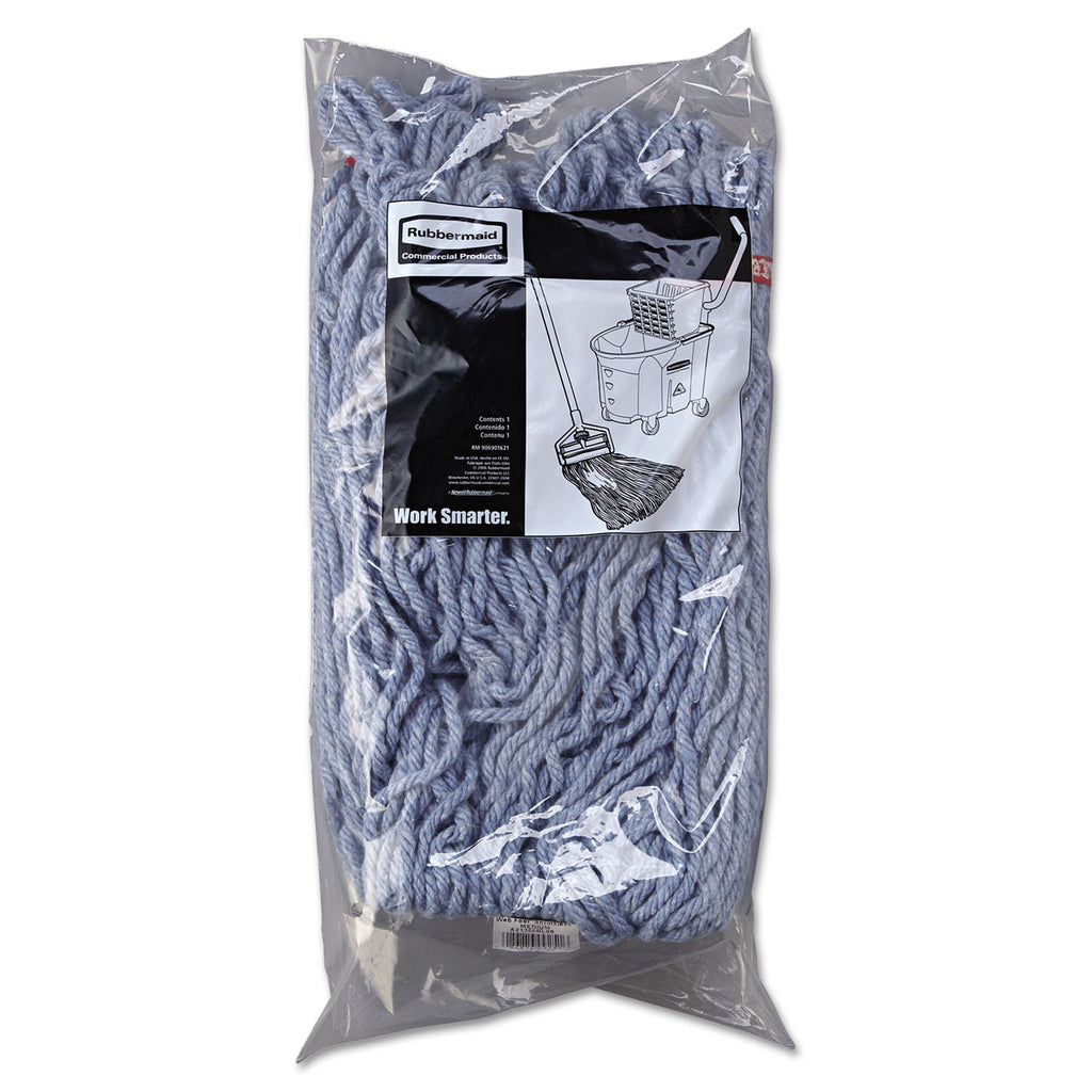 Rubbermaid Commercial 1" Headband Web Foot Wet Mop - Shrinkless, Chemical Resistant, Durable - Cotton, Yarn, Synthetic, PVC - Blue - 6 / Carton