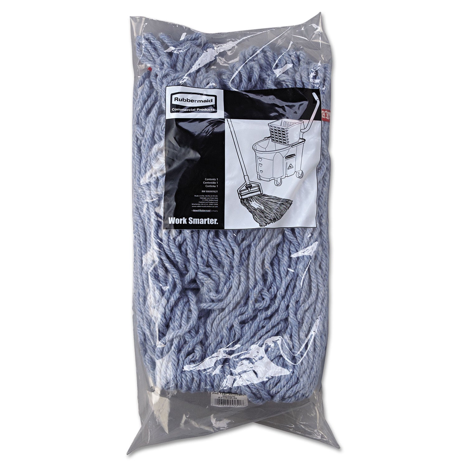 Rubbermaid Commercial 1" Headband Web Foot Wet Mop - Shrinkless, Chemical Resistant, Durable - Cotton, Yarn, Synthetic, PVC - Blue - 6 / Carton